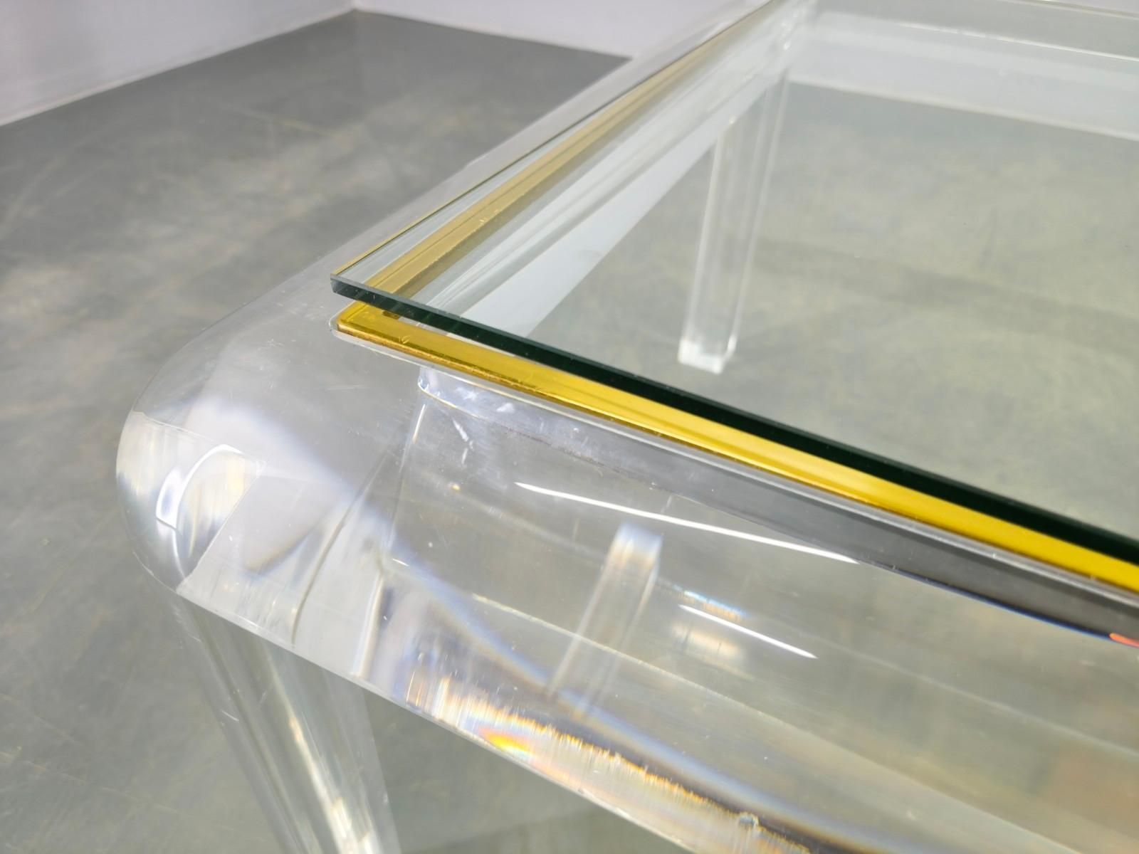 Italian Acrylic, Brass And Glass Coffee Table, 1980s photo vintage