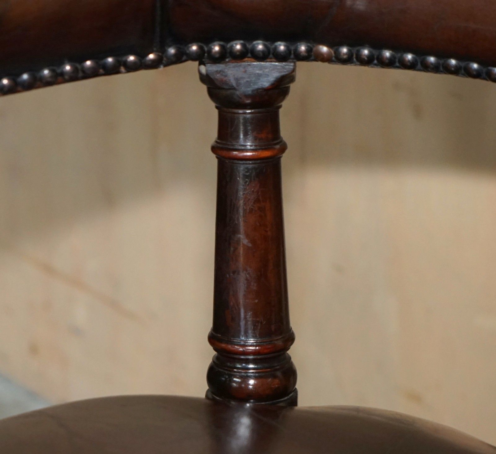Original Antique Victorian Fully Restored Deep Brown Leather Captains Chair photo vintage