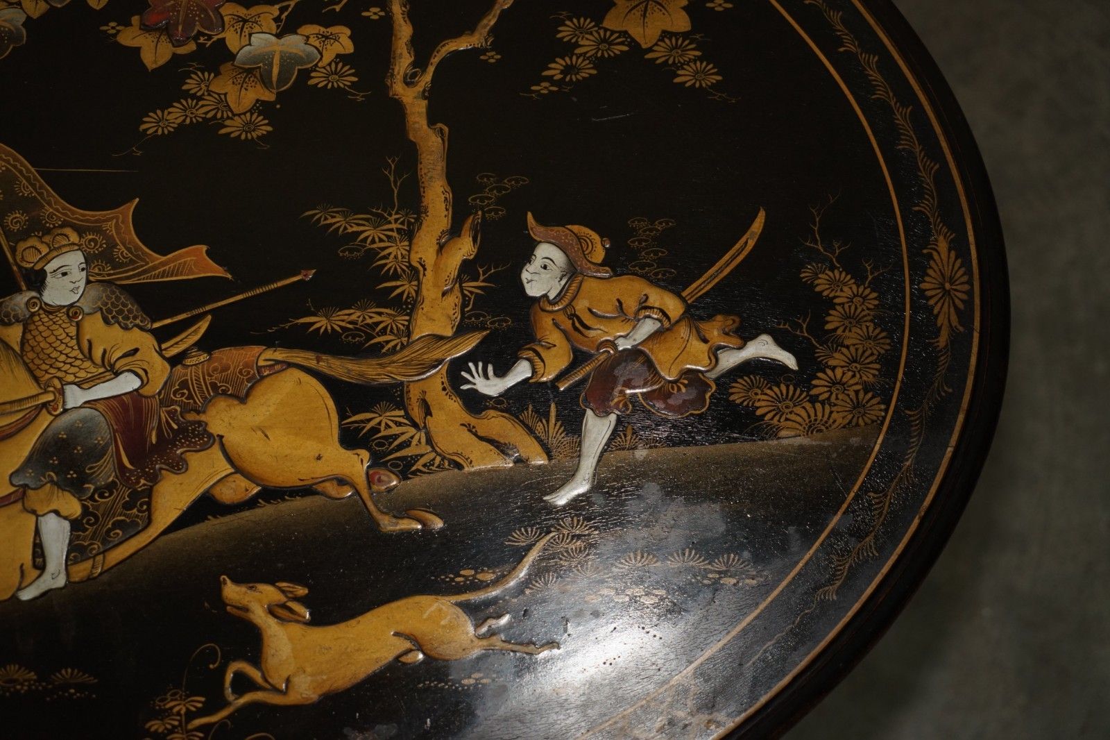 Large Oval Antique Circa 1920 Chinese Chinoiserie Export Lacquered Coffee Table photo buy