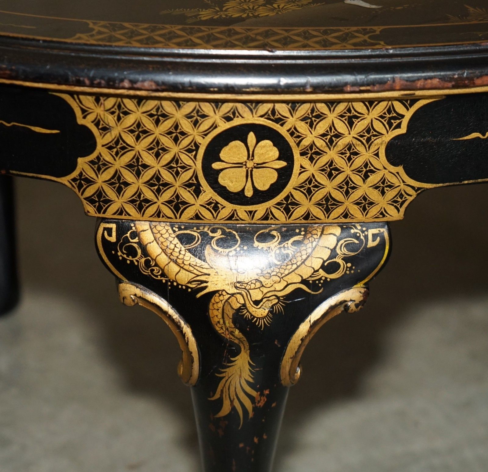 photo buy Large Oval Antique Circa 1920 Chinese Chinoiserie Export Lacquered Coffee Table