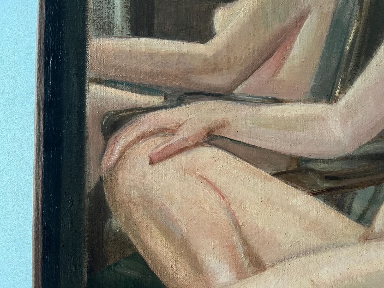 photo for sale French Antique Woman Portrait Oil On Canvas, Art Deco Large Nude Painting, Interior Scene By Ulysse Moussalli