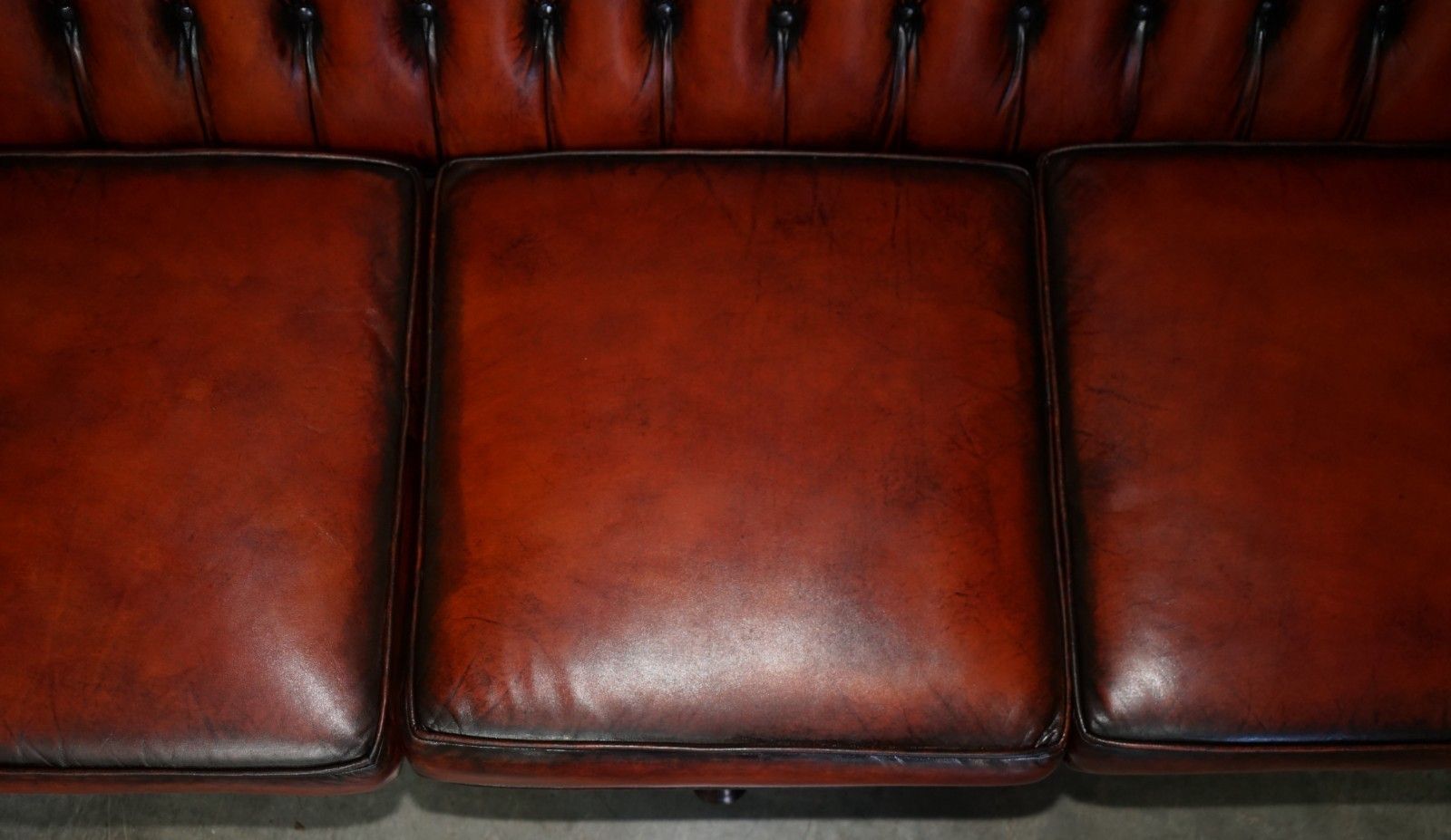 7950.0 Fine 1960's Bordeaux Leather Restored Chesterfield Club Three Seat Sofa Settee photo