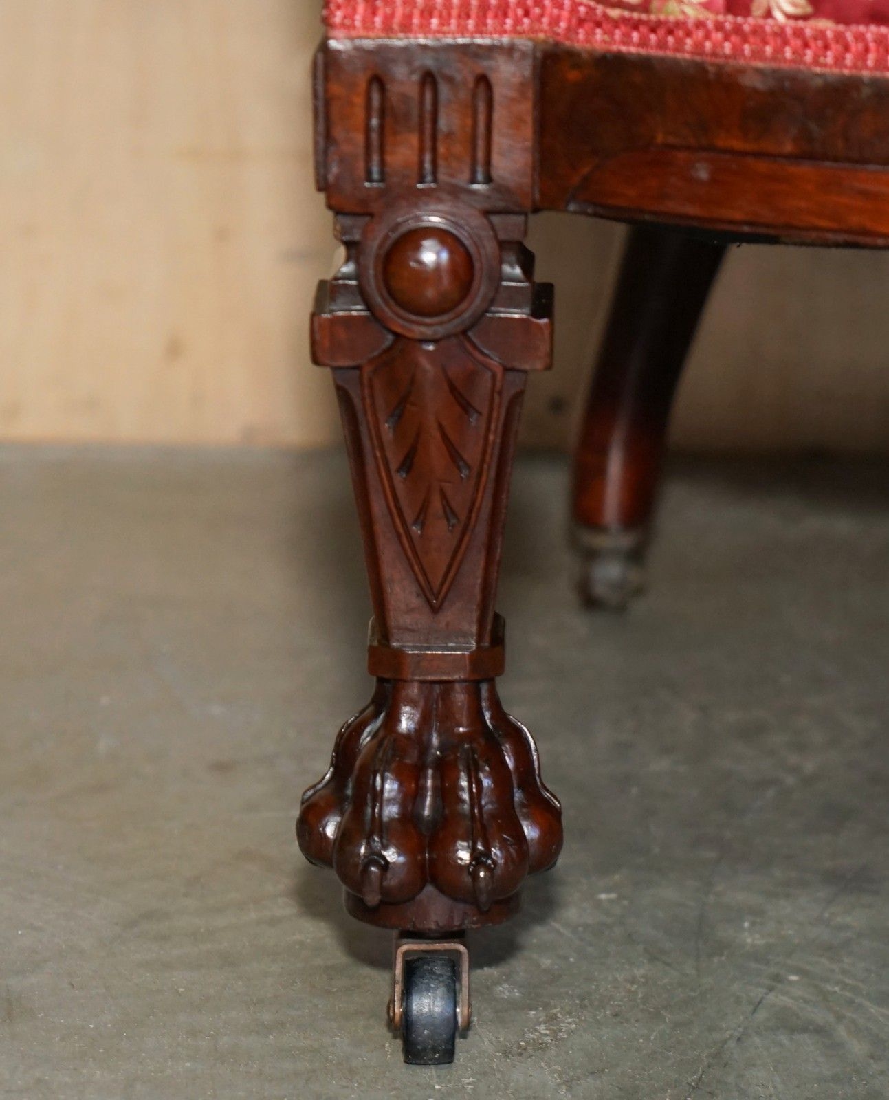 3950.0 Antique Victorian Flamed Mahogany Lion Carved Pair Of Armchairs Part Of A Suite photo