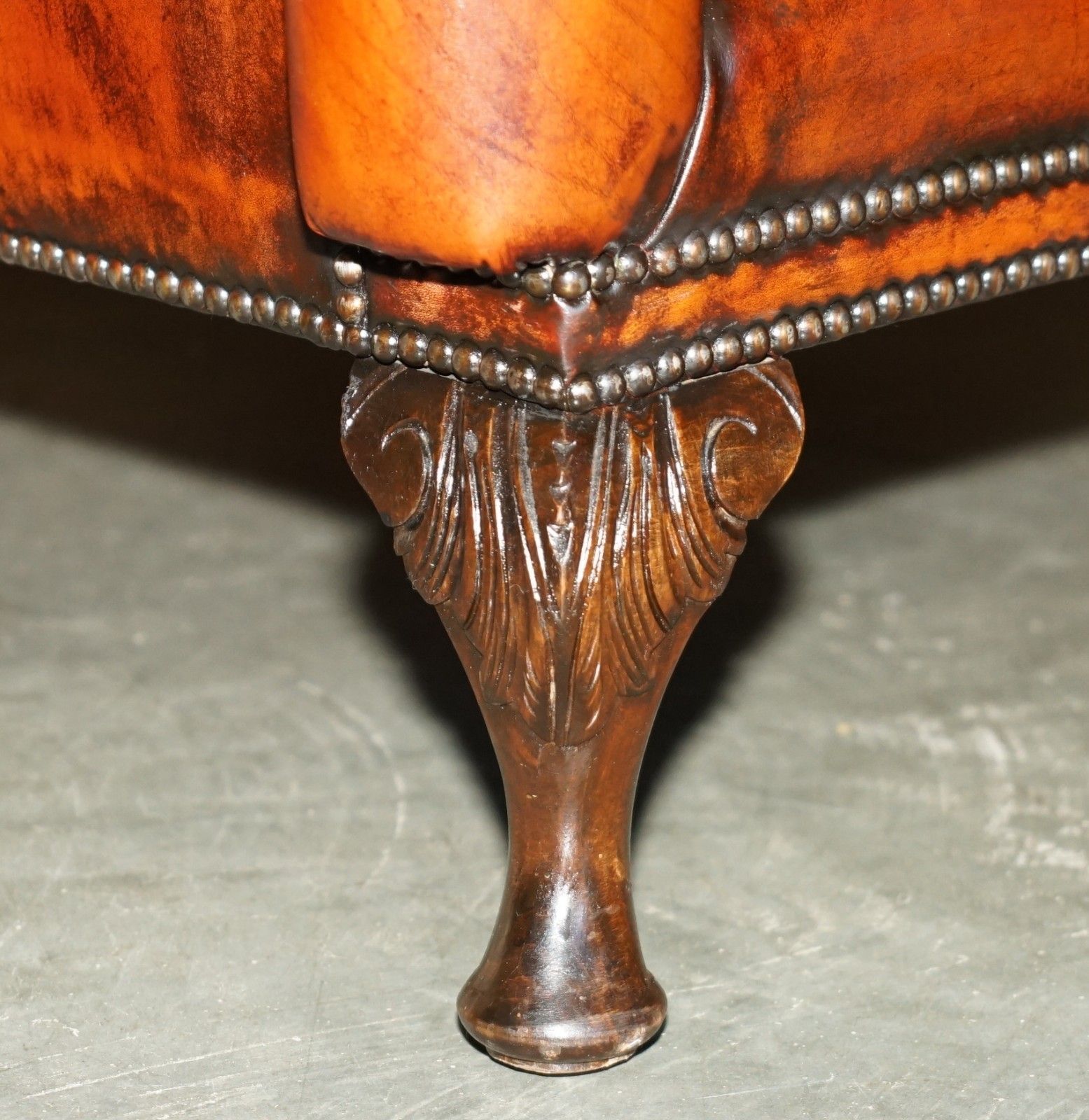 Furniture Stunning 1960's Bordeaux Leather Restored Chesterfield Club Armchair & Footstool photo