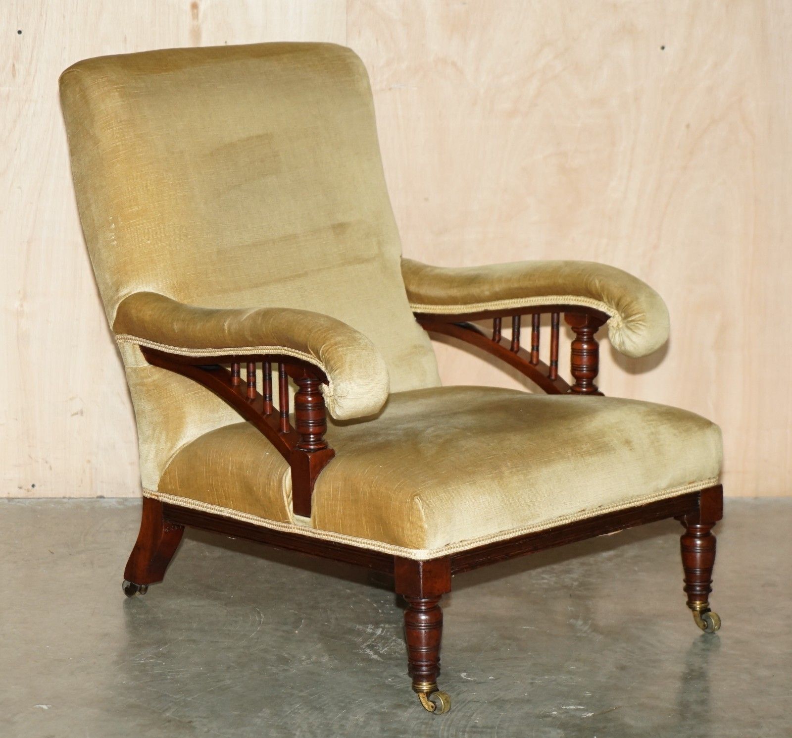 Howard & Son's Attributed Antique Victorian Open Library Armchair Stamped Legs photo furniture
