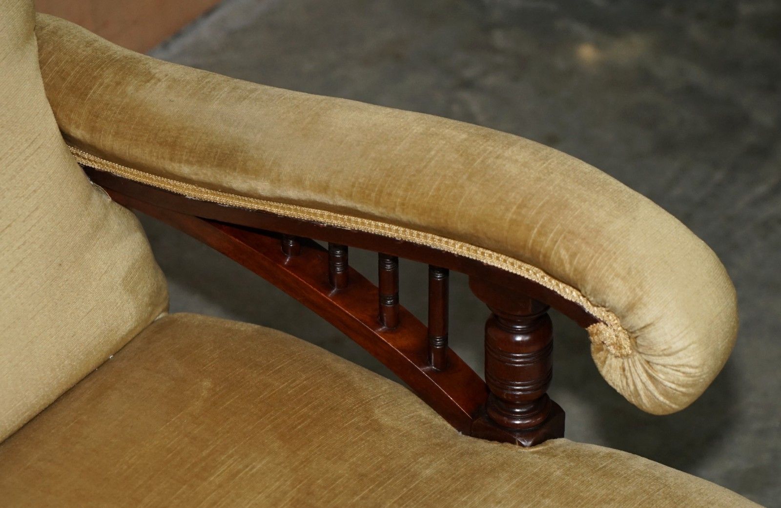 Howard & Son's Attributed Antique Victorian Open Library Armchair Stamped Legs photo buy