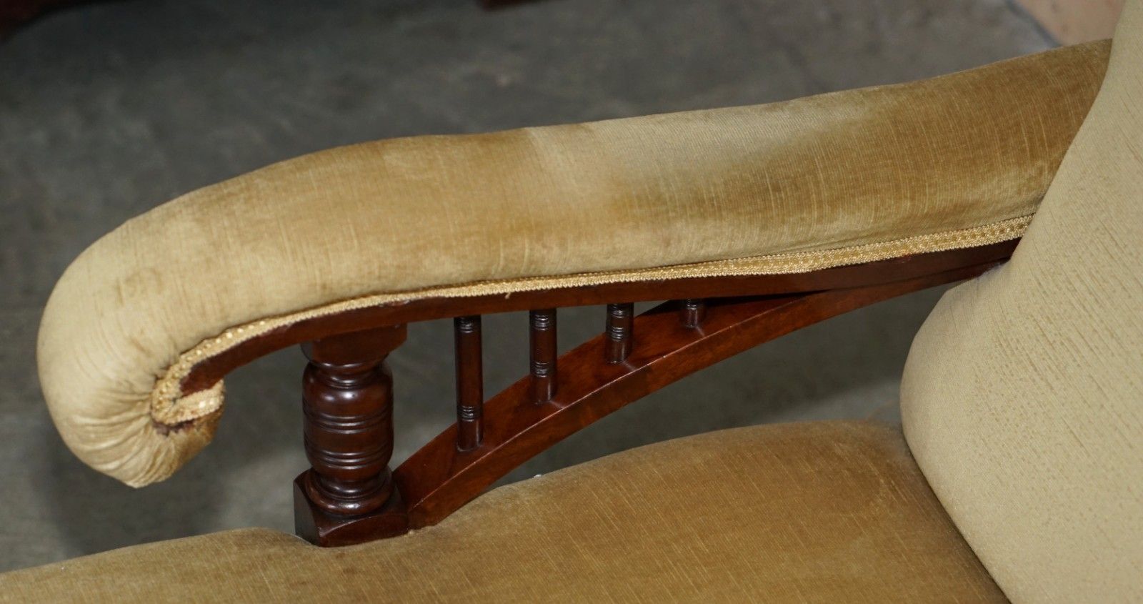 Howard & Son's Attributed Antique Victorian Open Library Armchair Stamped Legs photo vintage