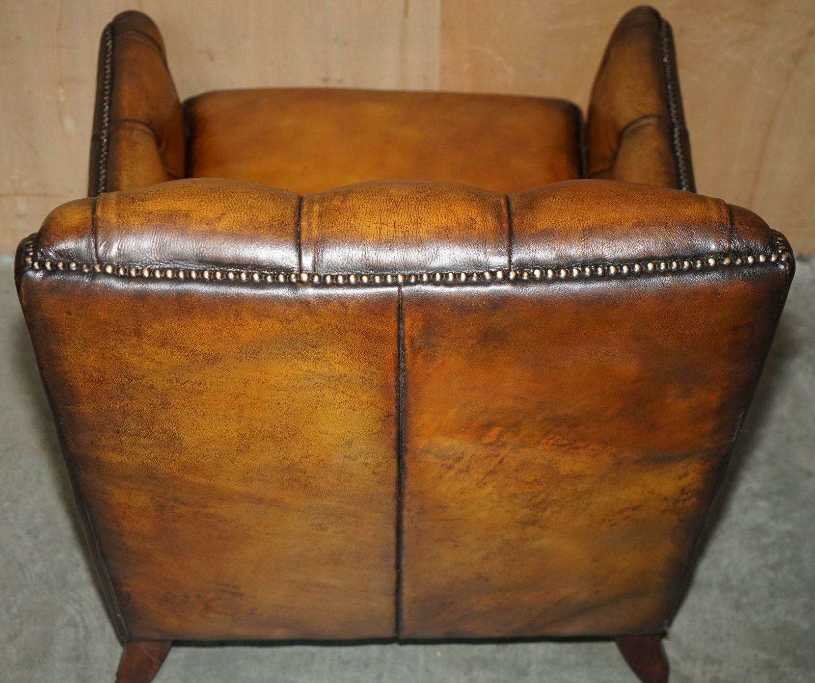 photo buy Fully Restored Cigar Brown Leather Chesterfield Tufted Library Armchair