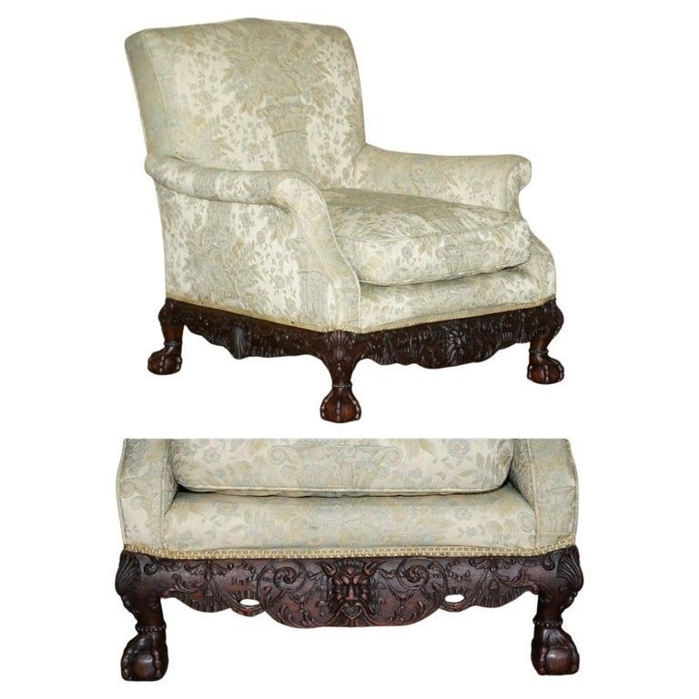Sublime Antique Victorian Carved Claw & Ball Feet Show Framed Mahogany Armchair