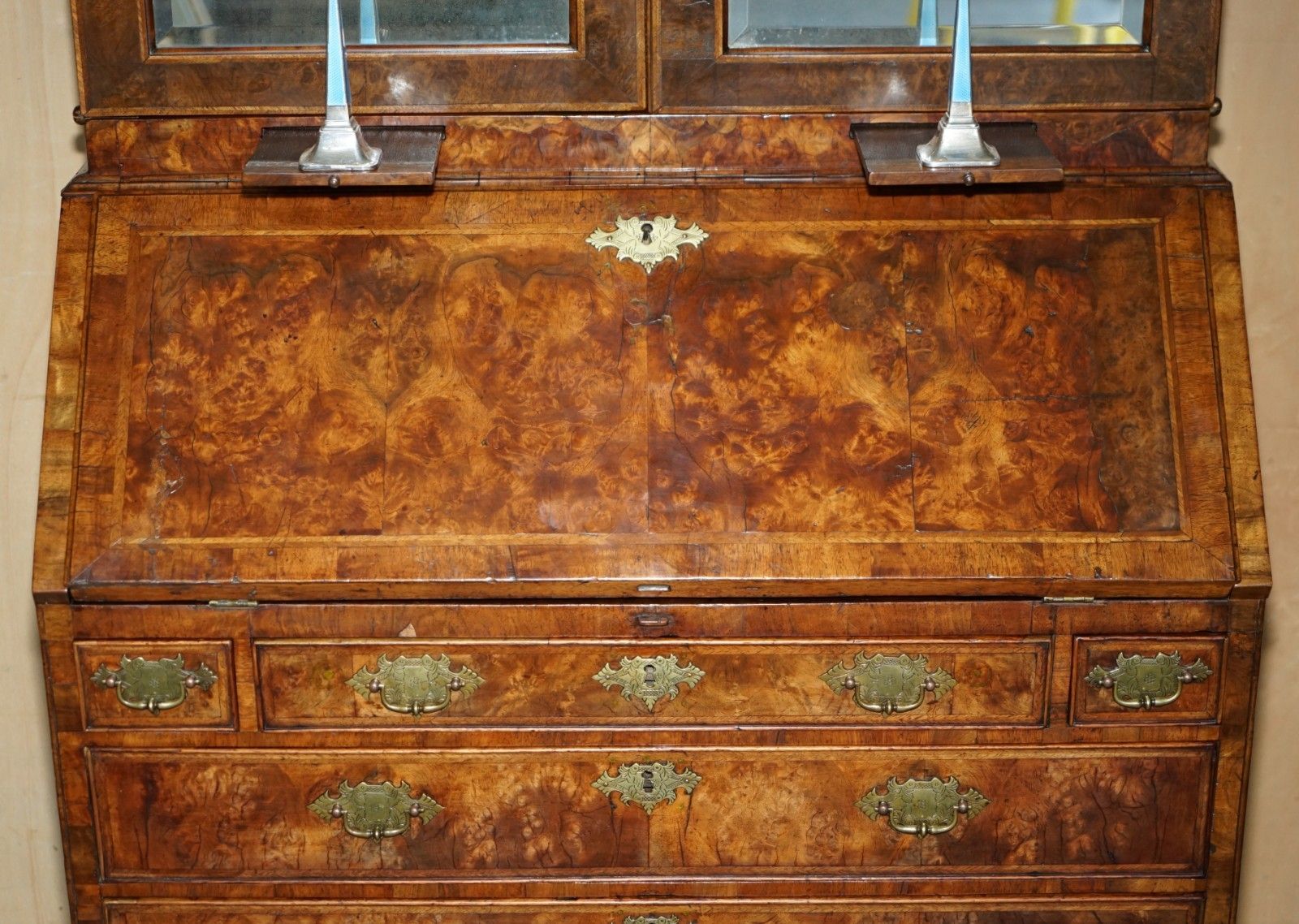 Finest Quality Antique George II Circa 1740 Burr Walnut Library Bureau Bookcase photo vintage