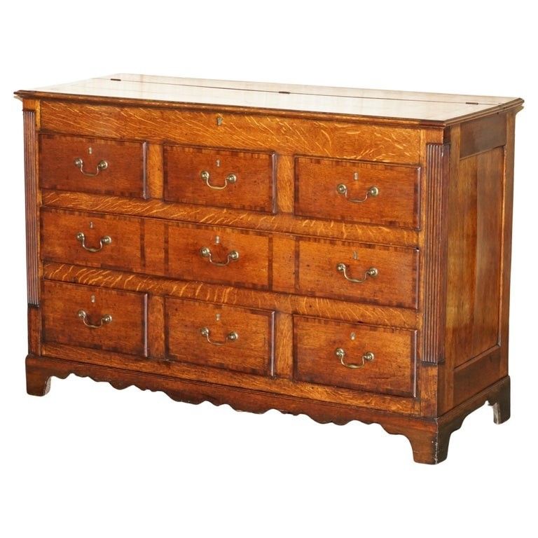 Antique 18th Century Georgian Hinged Top English Oak Mule Chest Of Drawers