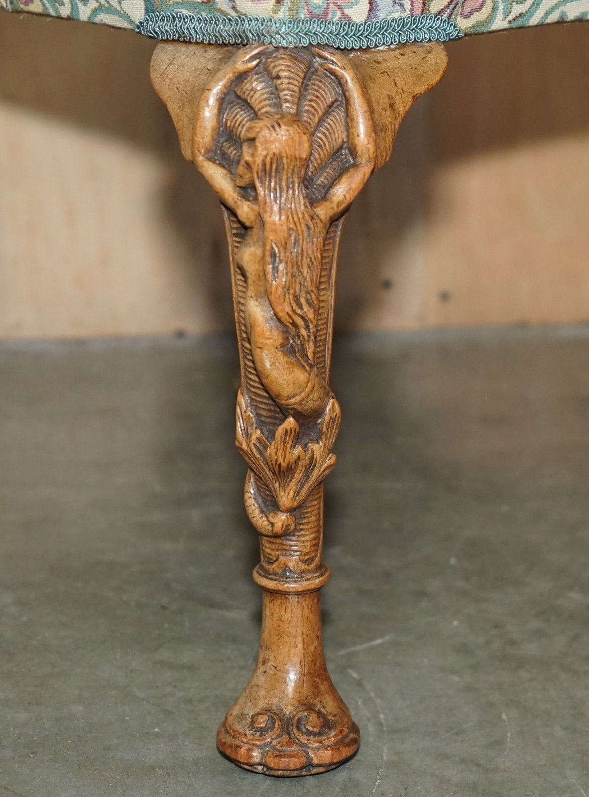 photo for sale Exquisite Antique Victorian Hand Carved Piano Stool Depicting Mermaids