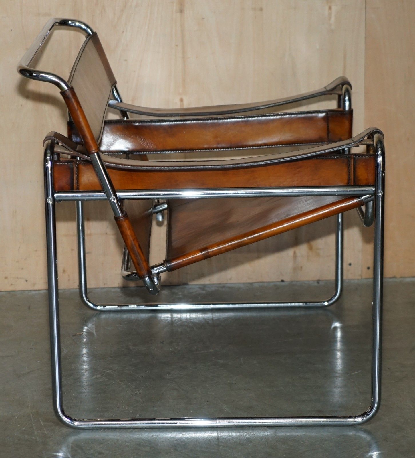 Furniture Pair Of Restored Marcel Breuer Fasem 1980's Wassily B3 Brown Leather Armchairs photo