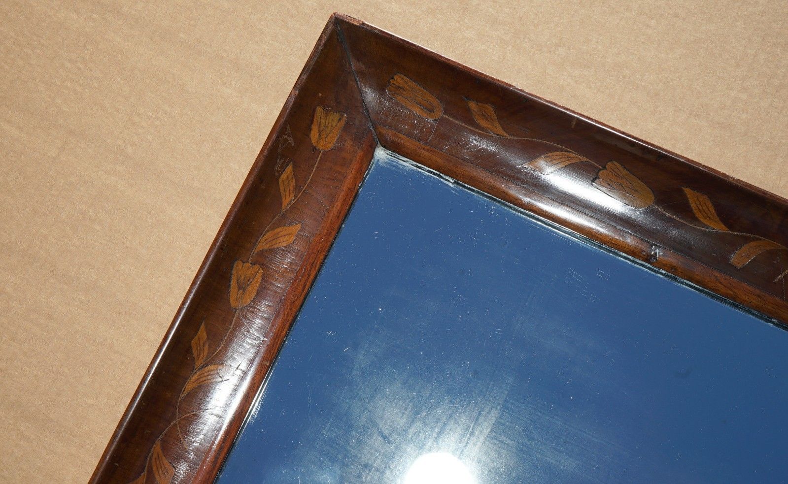 1860 Antique Dutch Cushion Framed Marquetry Inlay Wall Mirror Sublime Detailings photo Home Decor