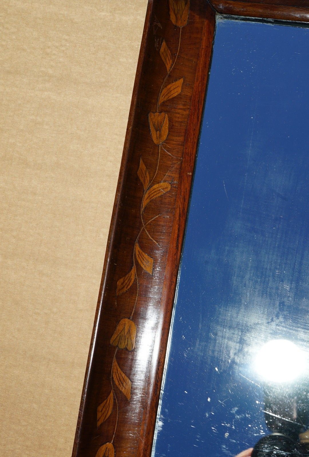 photo furniture 1860 Antique Dutch Cushion Framed Marquetry Inlay Wall Mirror Sublime Detailings