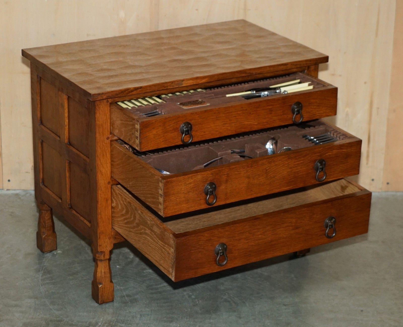 Furniture One Of A Kind 1939 Robert Mouseman Thompson Cutlery Service Chest Of Drawers photo
