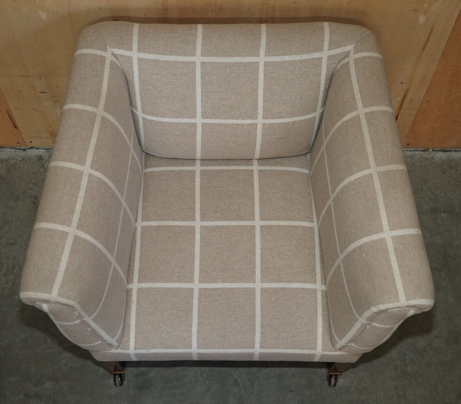 Antique Circa 1900 Club Armchair Porcelain Castors & Scottish Tartan Upholstery photo Furniture