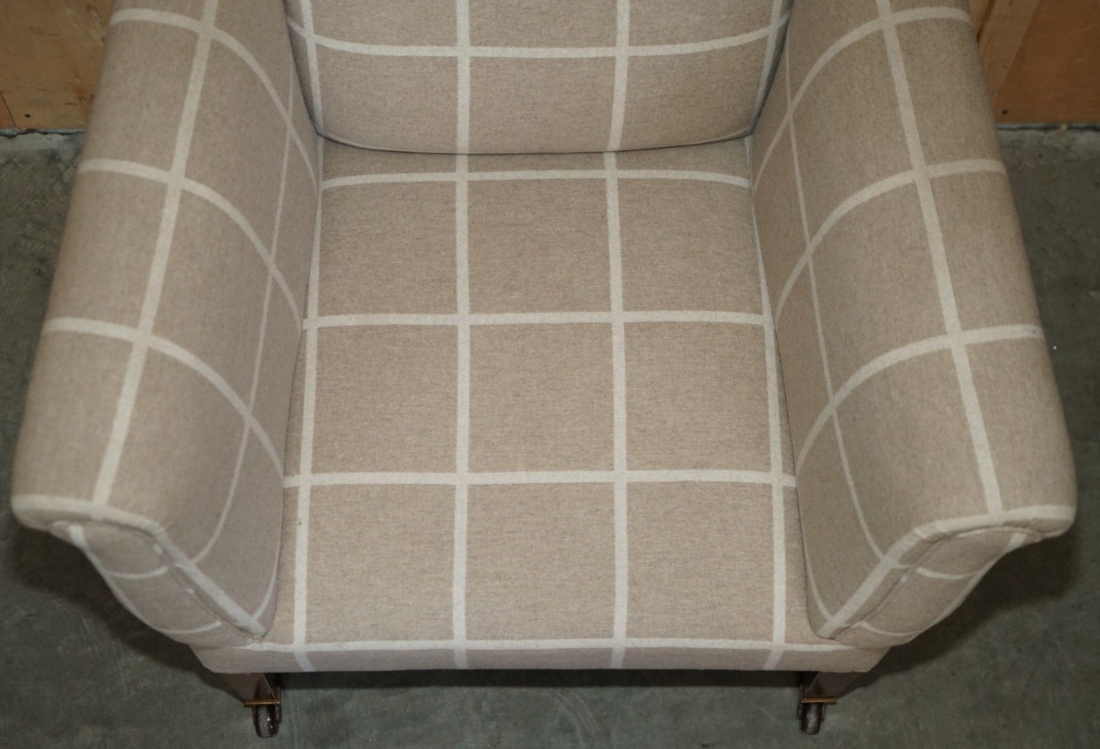 Antique Circa 1900 Club Armchair Porcelain Castors & Scottish Tartan Upholstery photo 1950.0