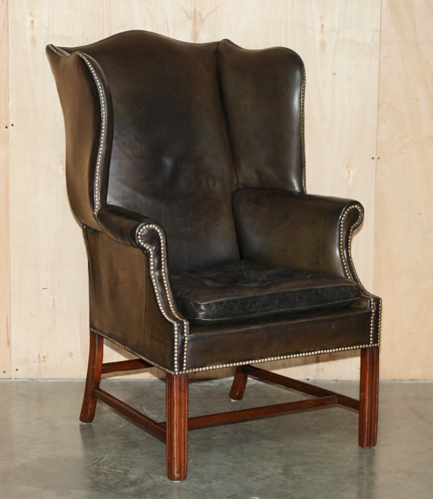 Stunning Antique Victorian Leather Wingback Armchair Thomas Chippendale Buttons photo furniture
