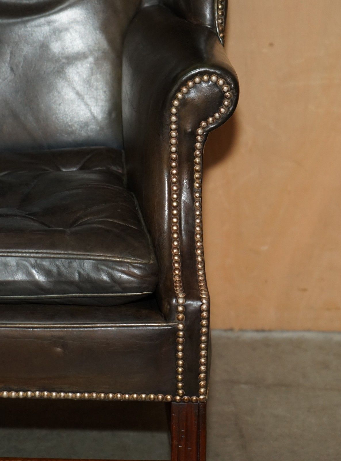 Stunning Antique Victorian Leather Wingback Armchair Thomas Chippendale Buttons photo buy