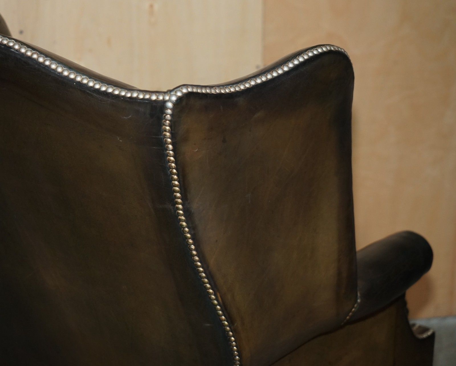Furniture Stunning Antique Victorian Leather Wingback Armchair Thomas Chippendale Buttons photo