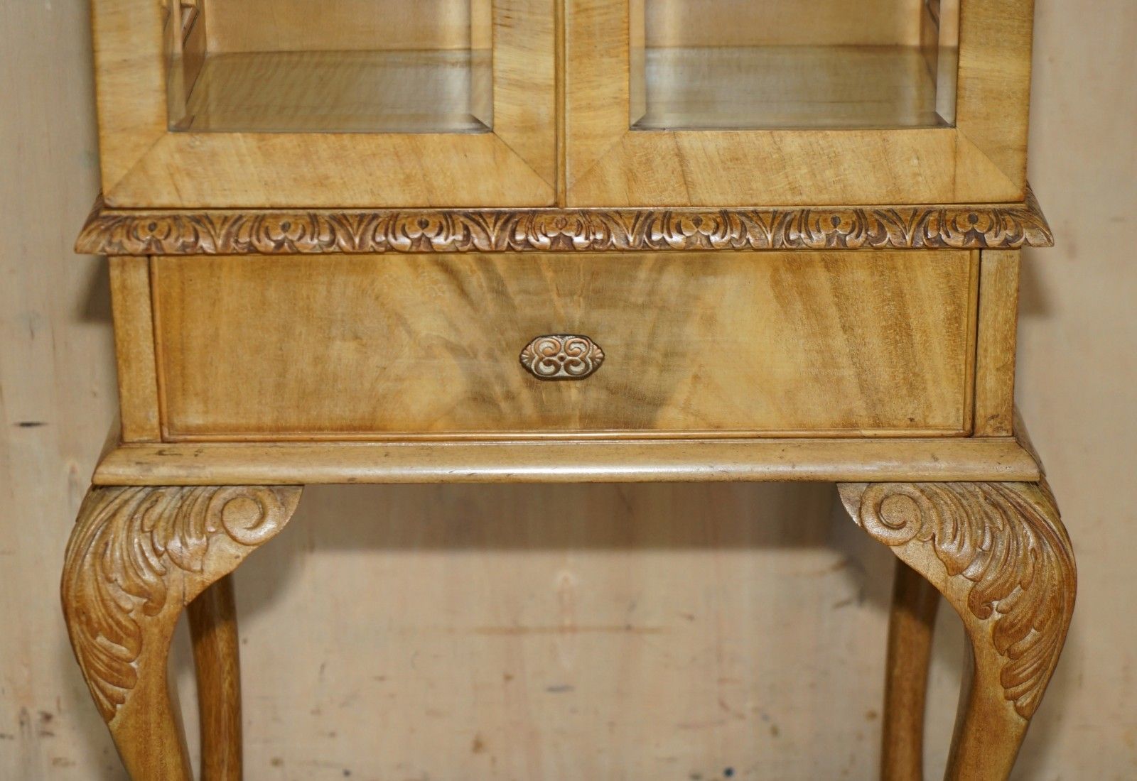 Pair Of Art Deco Circa 1920's Burr Light Walnut Claw & Ball Display Cabinets photo 3950.0