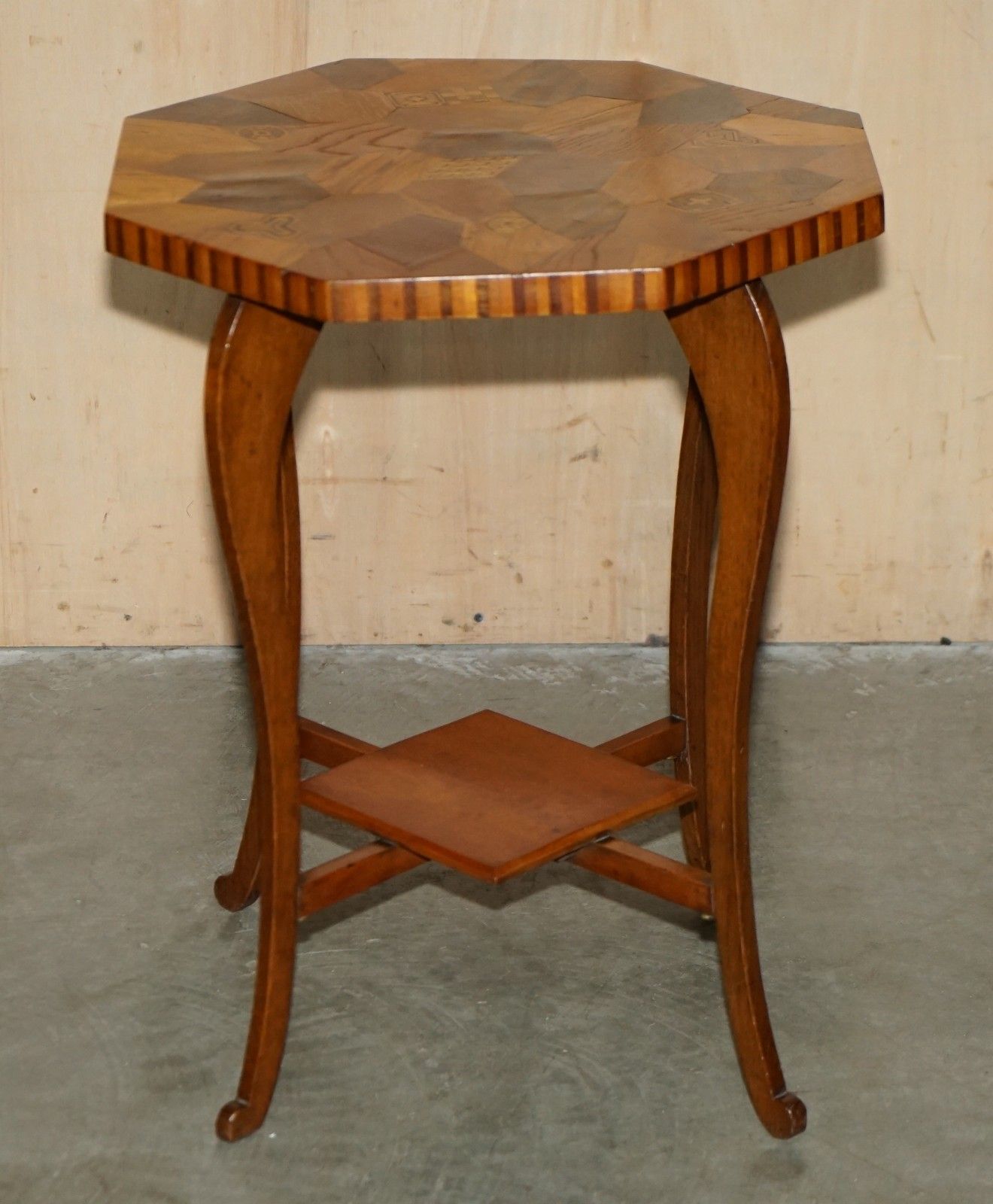 Pair Of Antique Victorian Parquetry Specimen Sample Wood Inlaid Side End Tables photo for sale