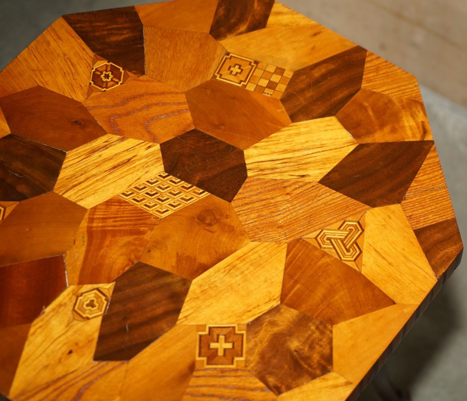 Pair Of Antique Victorian Parquetry Specimen Sample Wood Inlaid Side End Tables photo buy