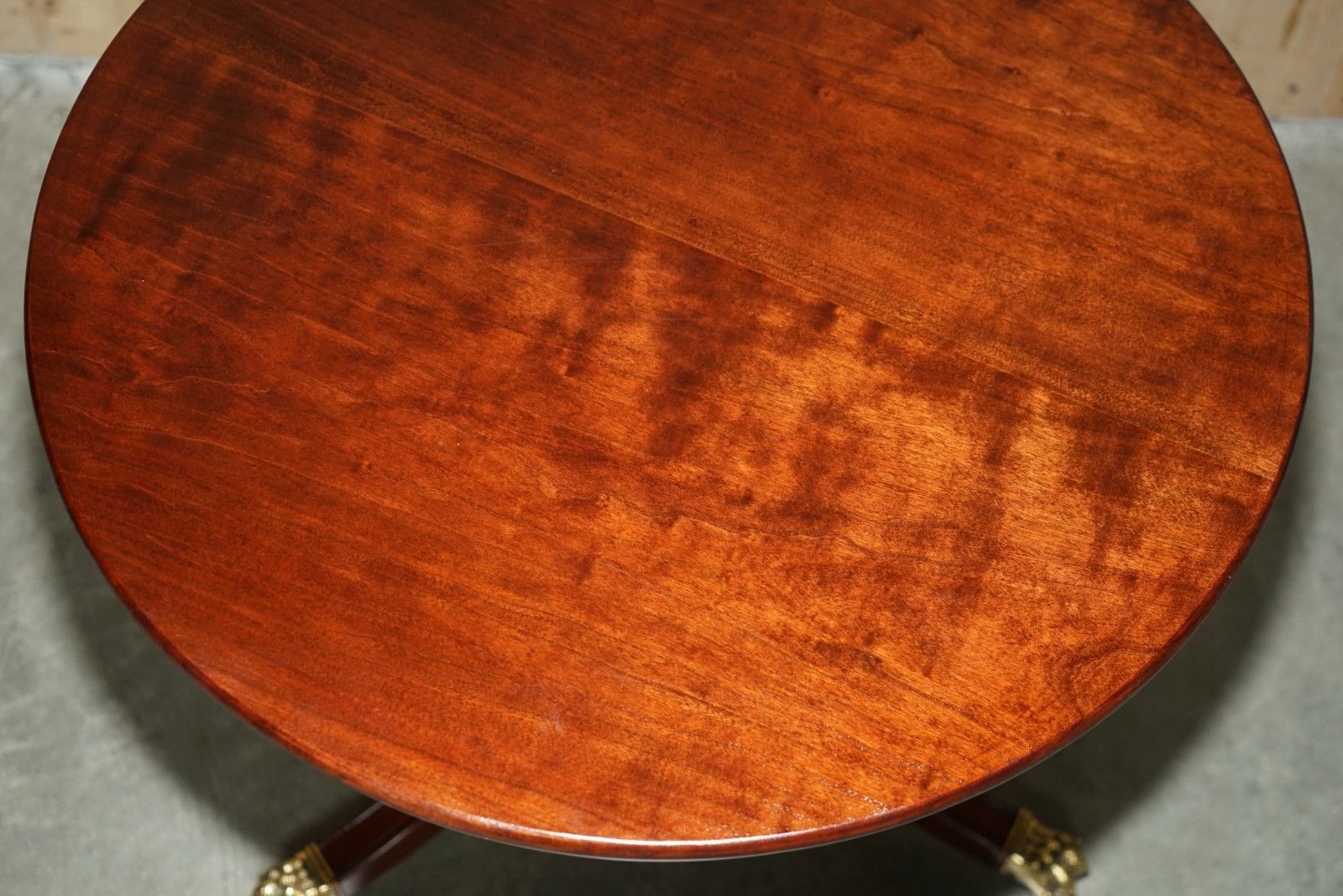 Restored English Mahogany Large Tripod Side Table With Brass Lions Paw Castors photo vintage