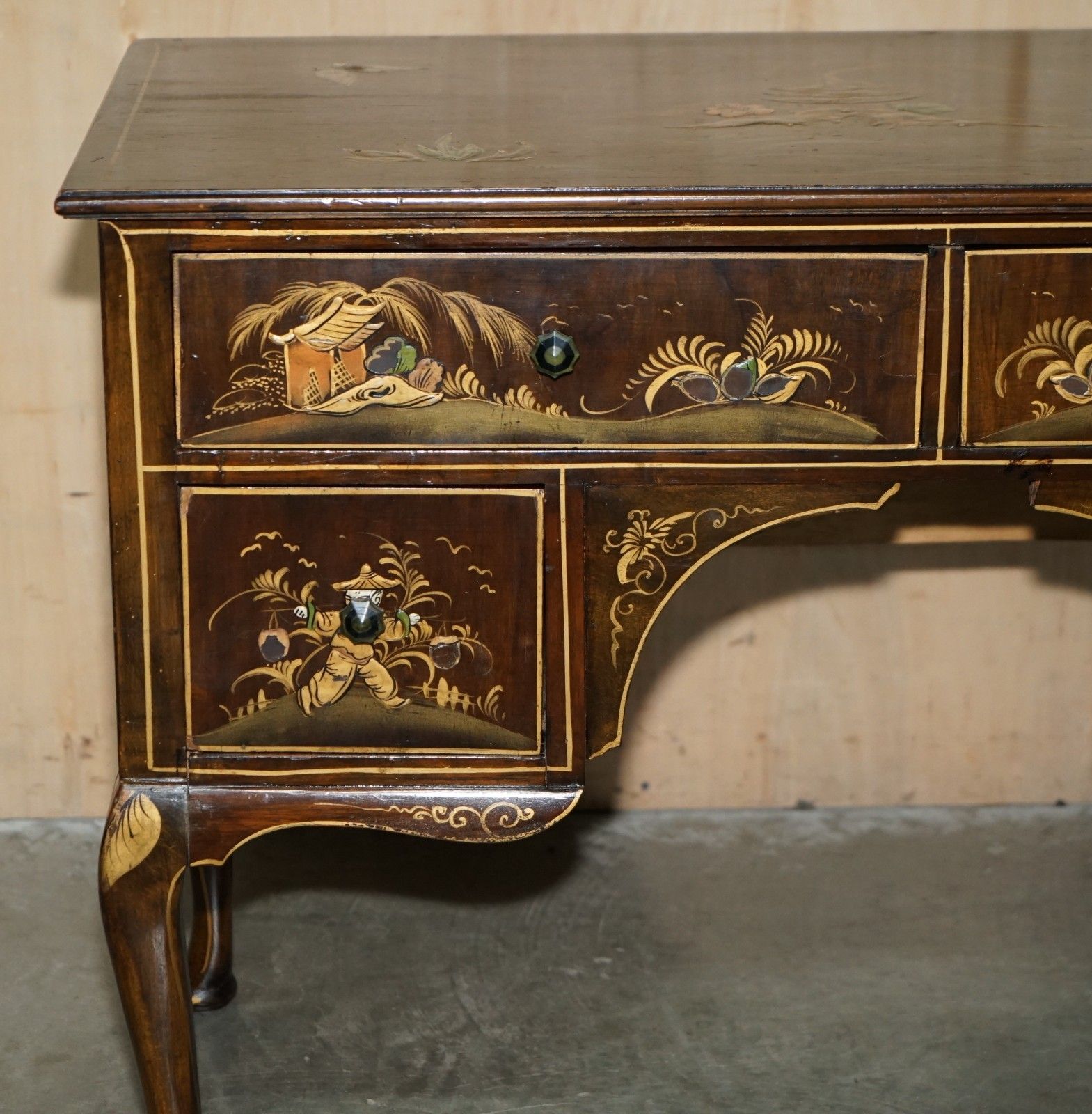 Exquisite Chinese Circa 1920 Chinoiserie Walnut Dressing Table Or Kneehole Desk photo Furniture