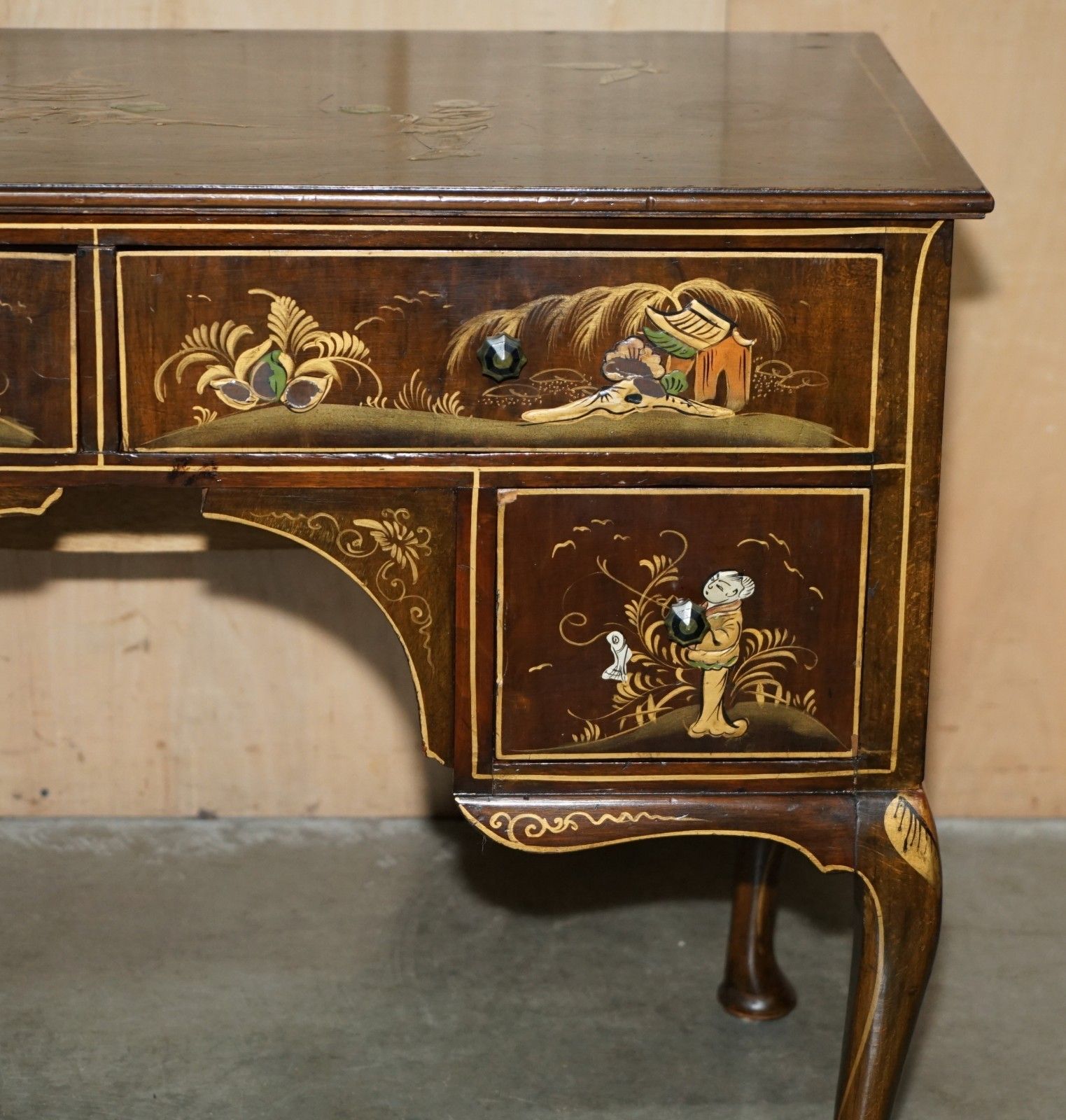 Exquisite Chinese Circa 1920 Chinoiserie Walnut Dressing Table Or Kneehole Desk photo 1350.0