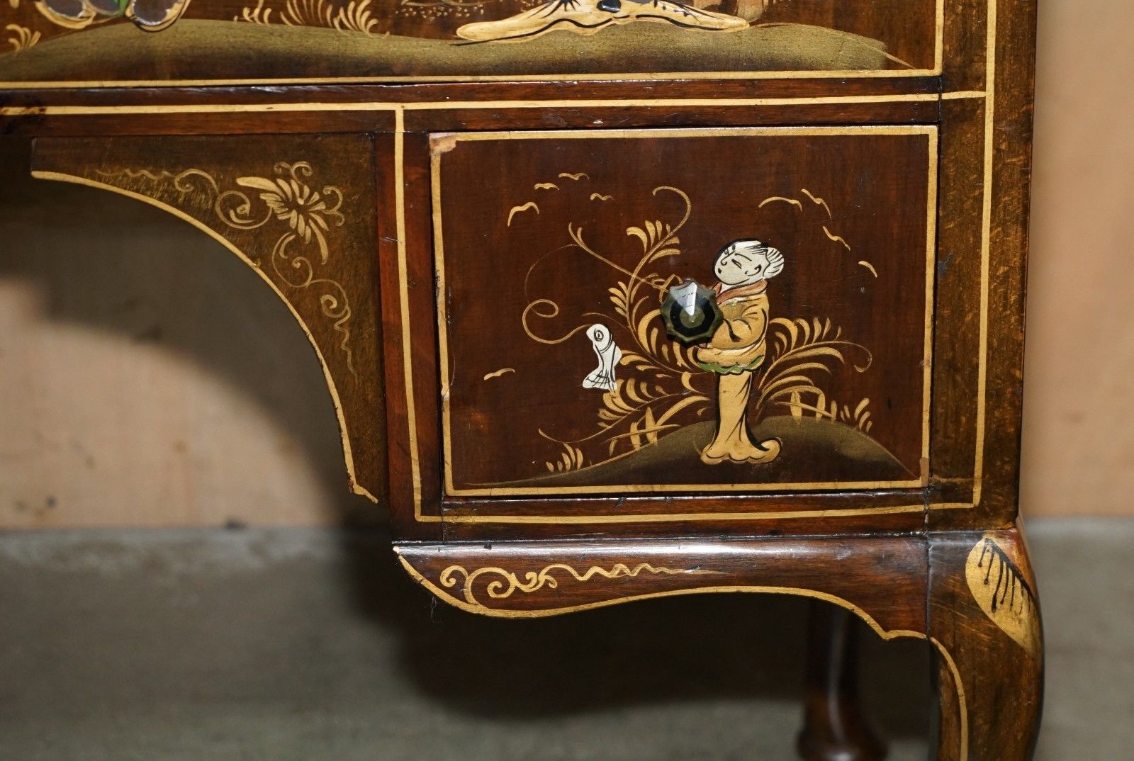Exquisite Chinese Circa 1920 Chinoiserie Walnut Dressing Table Or Kneehole Desk photo vinterior