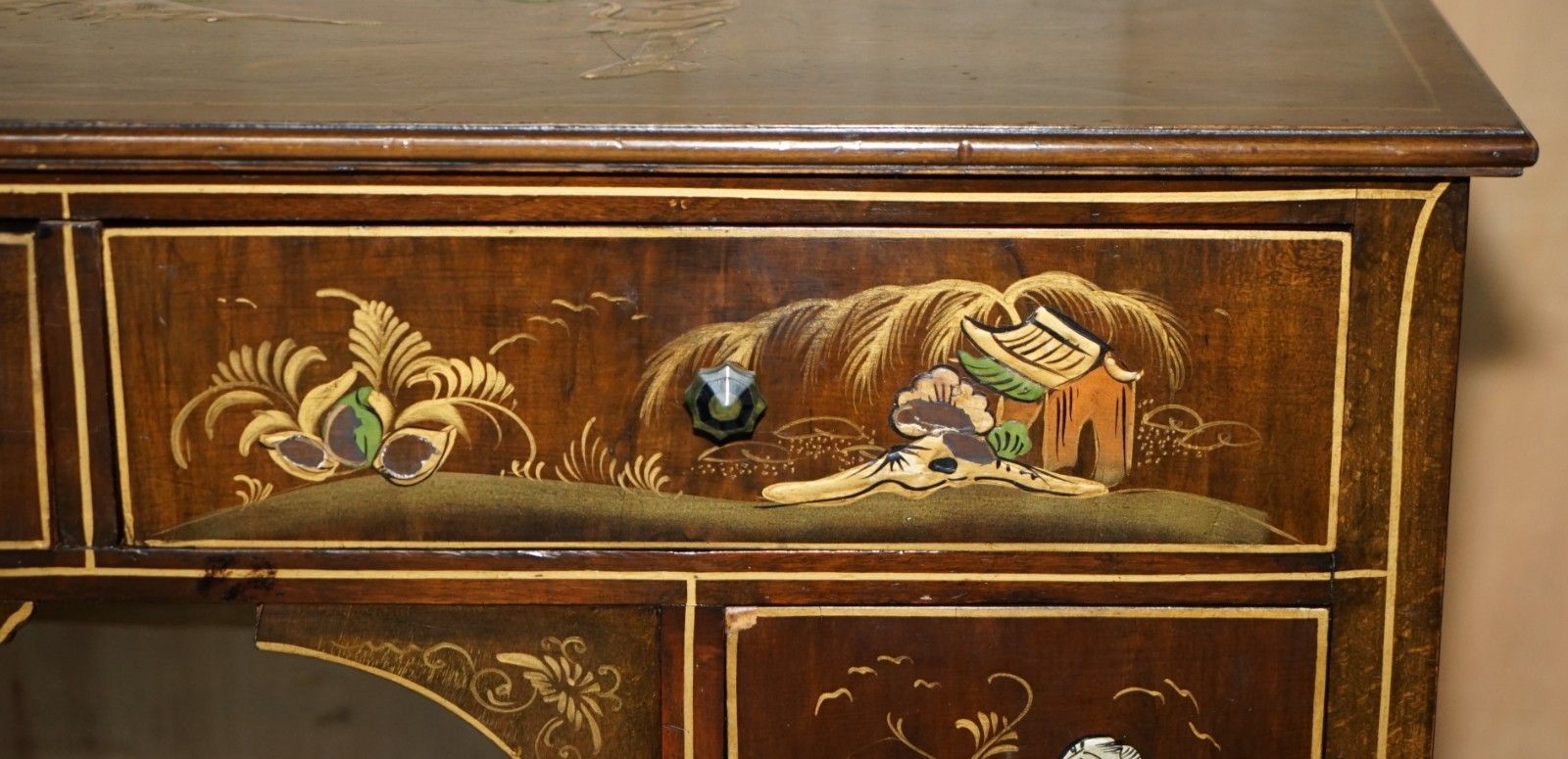 Exquisite Chinese Circa 1920 Chinoiserie Walnut Dressing Table Or Kneehole Desk photo buy