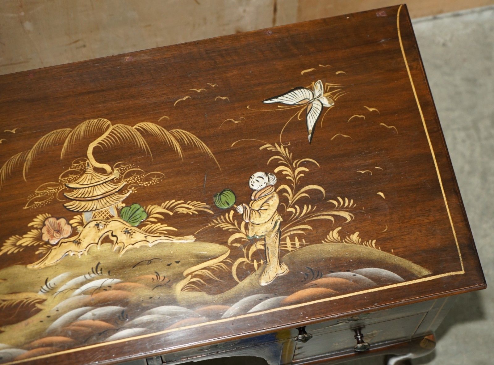 photo buy Exquisite Chinese Circa 1920 Chinoiserie Walnut Dressing Table Or Kneehole Desk