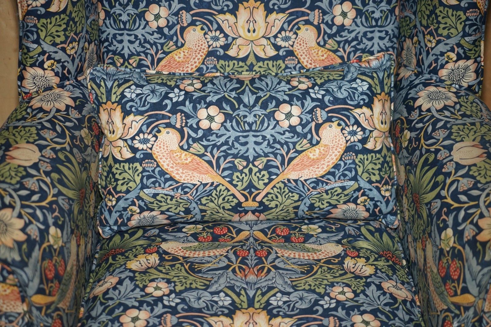 Stunningly Restored William Morris Strawberry Thief Fabric Wingback Armchair photo Furniture