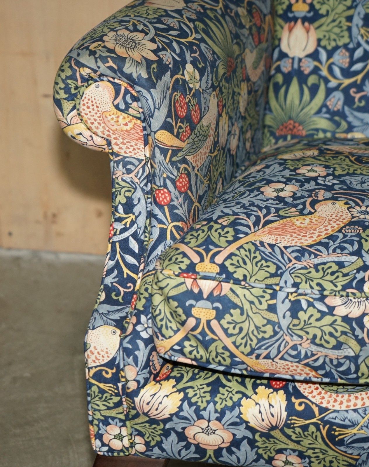 1950.0 Stunningly Restored William Morris Strawberry Thief Fabric Wingback Armchair photo