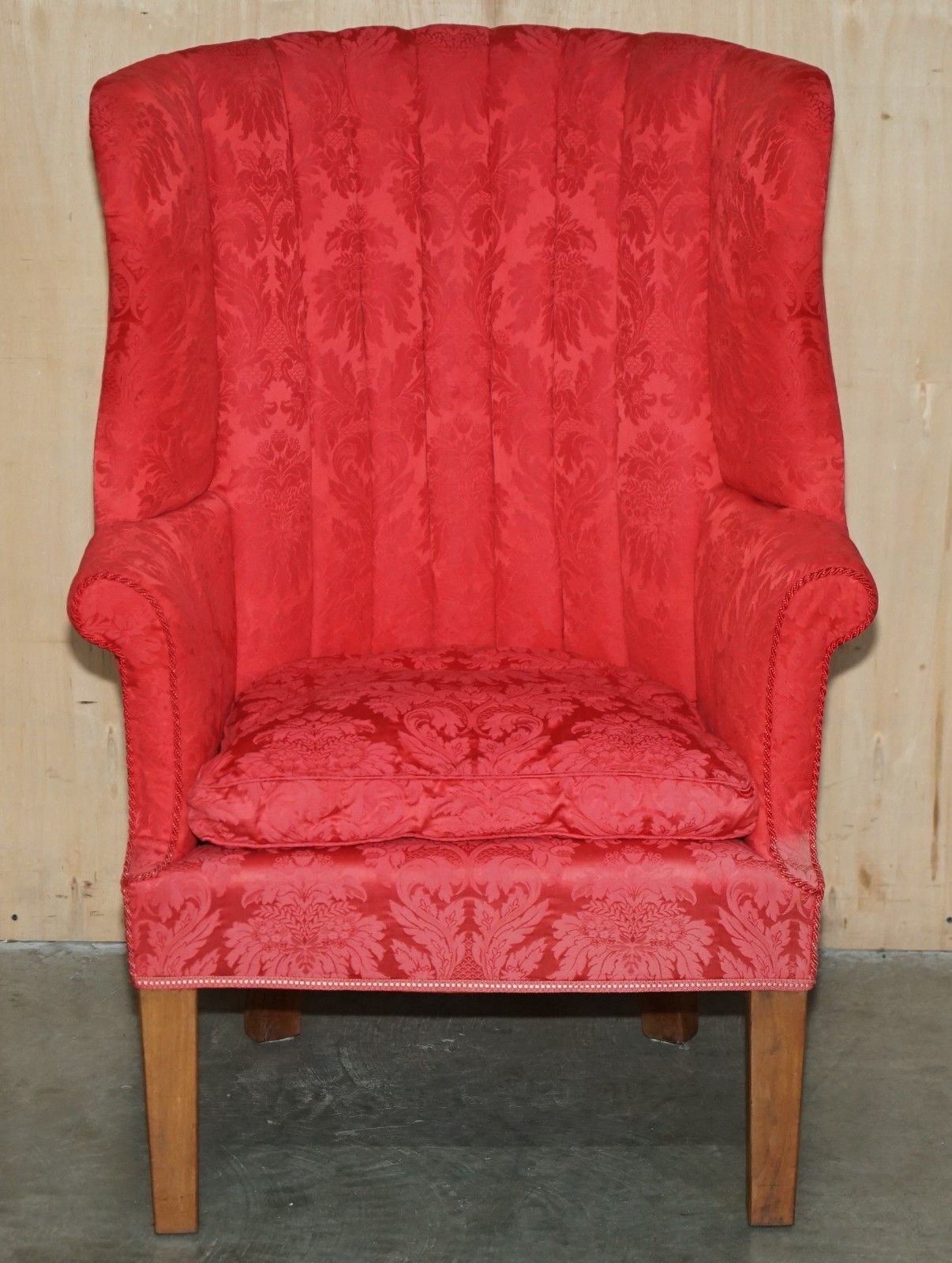 Fine Antique Fluted Back Victorian Damask Porters Windback Barrel Armchair photo 1495.0