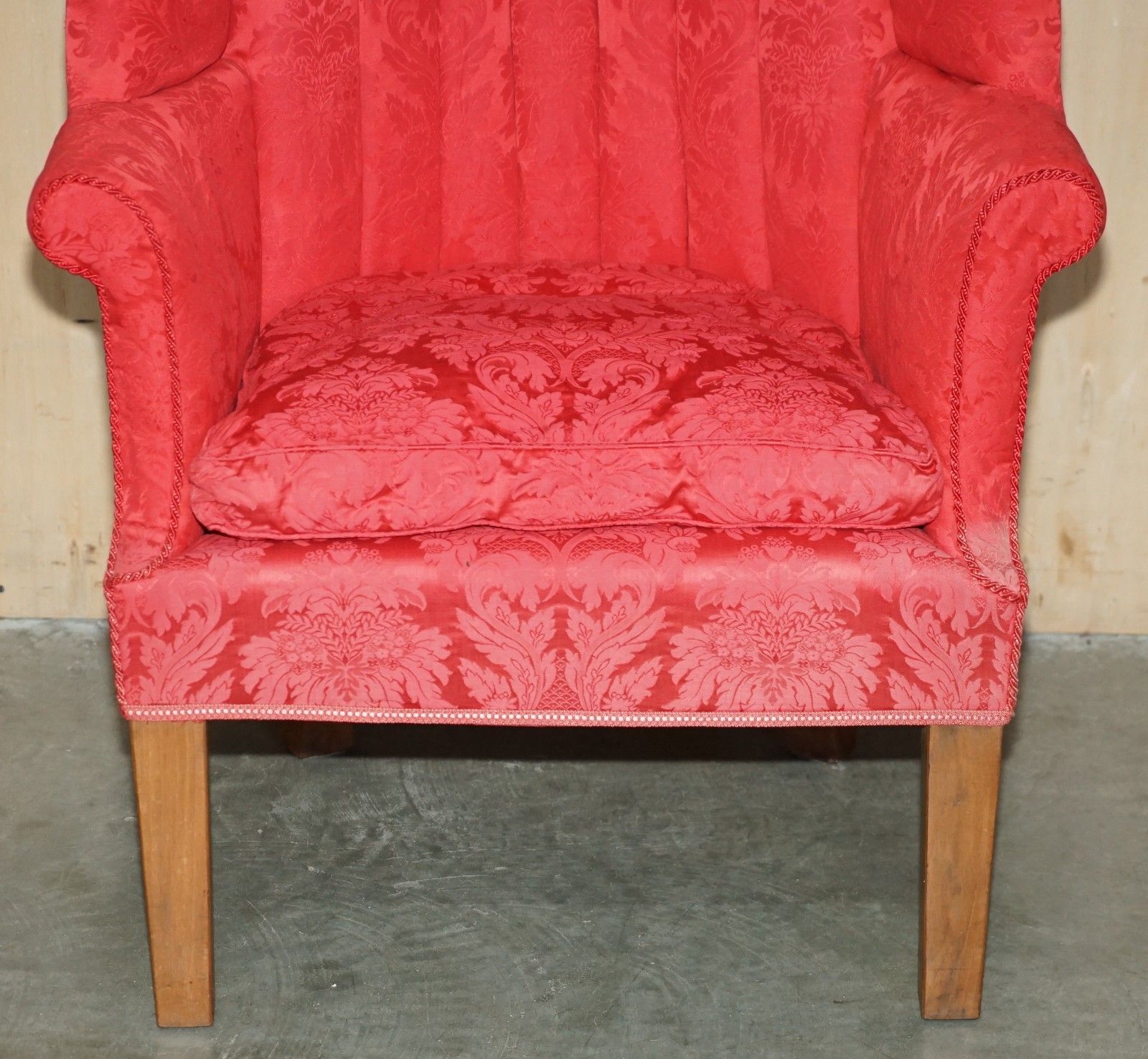Fine Antique Fluted Back Victorian Damask Porters Windback Barrel Armchair photo buy