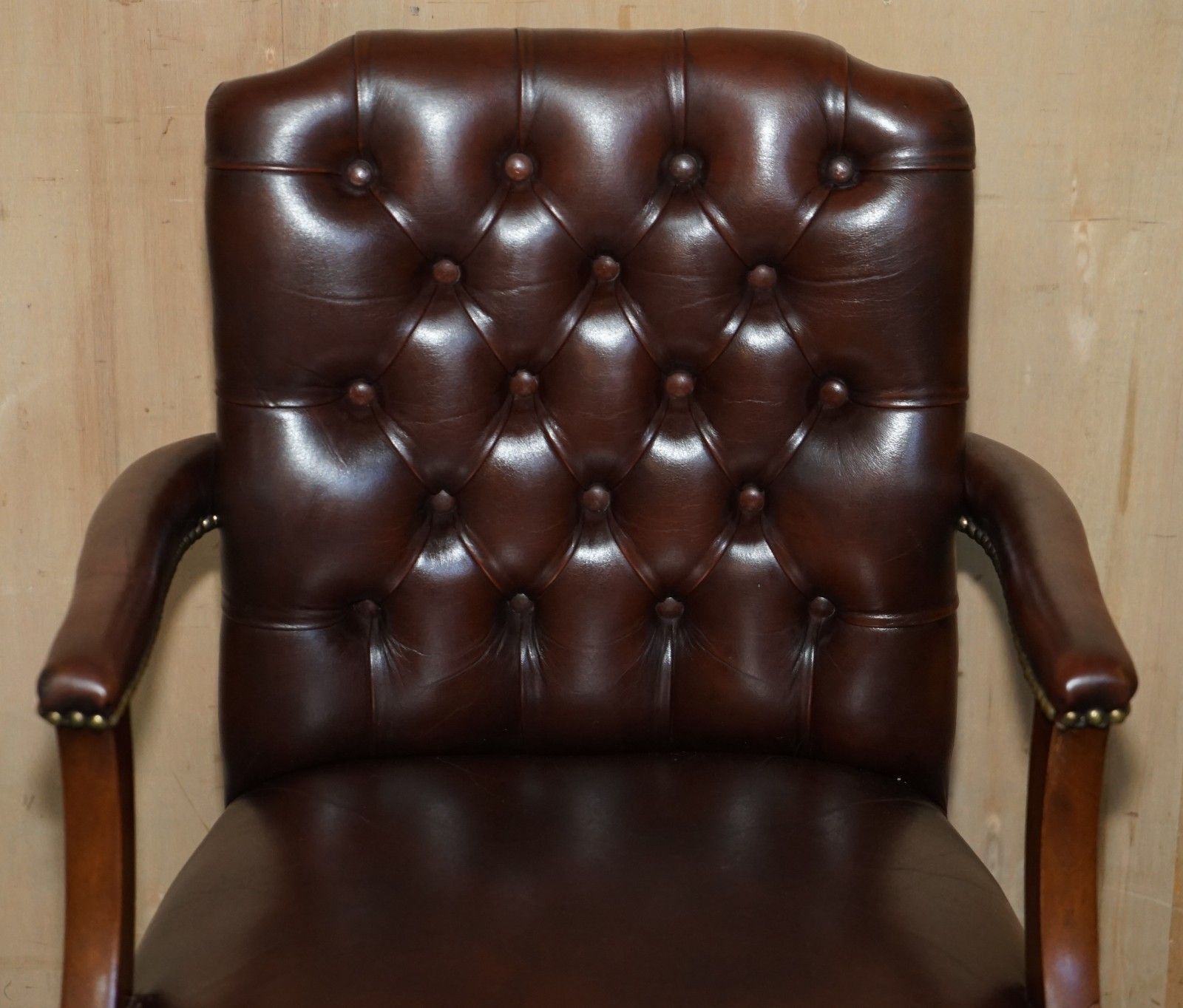 George II Style Chesterfield Brown Leather Gainsborough Carver Office Armchair photo Furniture