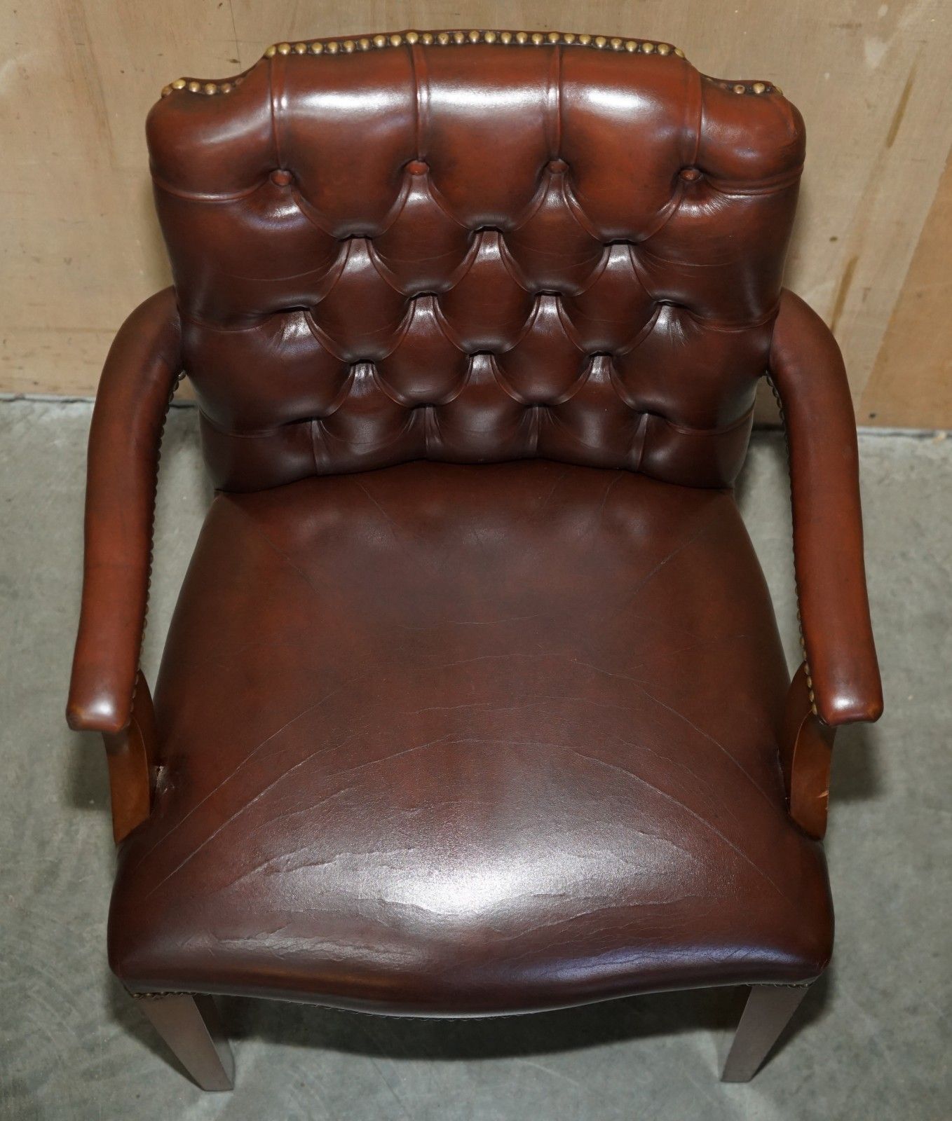 George II Style Chesterfield Brown Leather Gainsborough Carver Office Armchair photo 950.0
