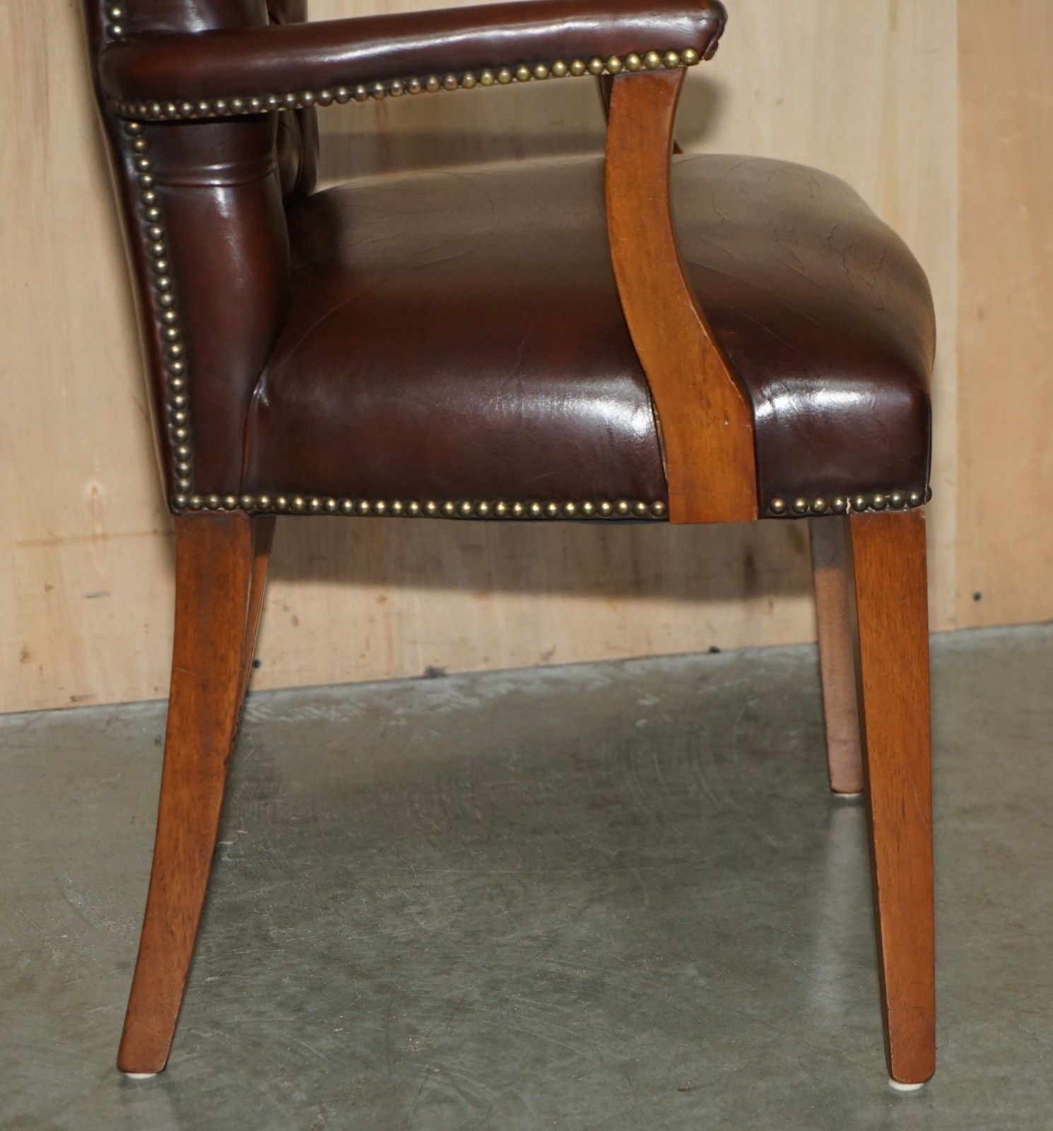 Furniture George II Style Chesterfield Brown Leather Gainsborough Carver Office Armchair photo