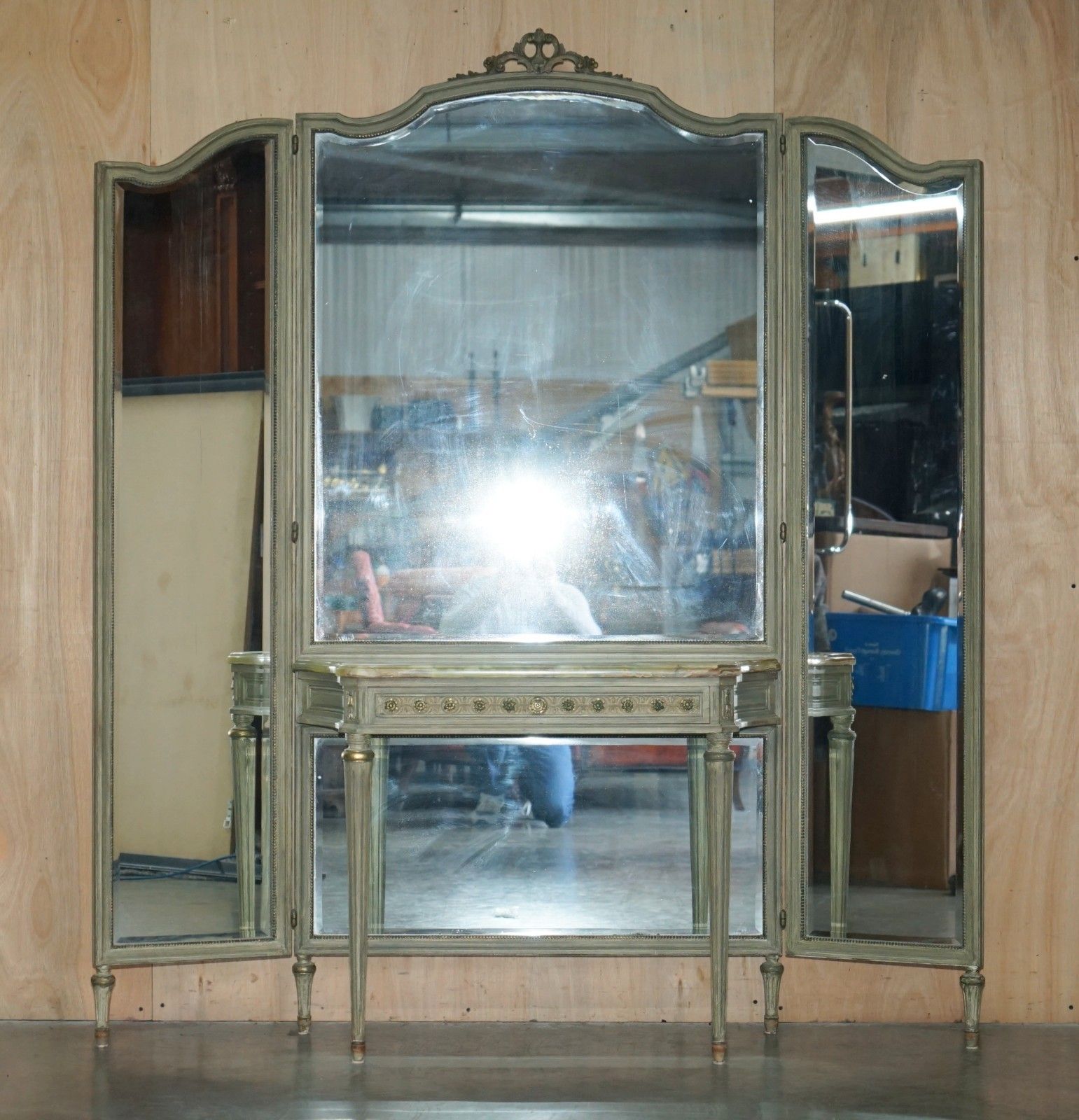 Antique French Louis XVI Style Dressing Room Console Table Full Length Mirror photo furniture