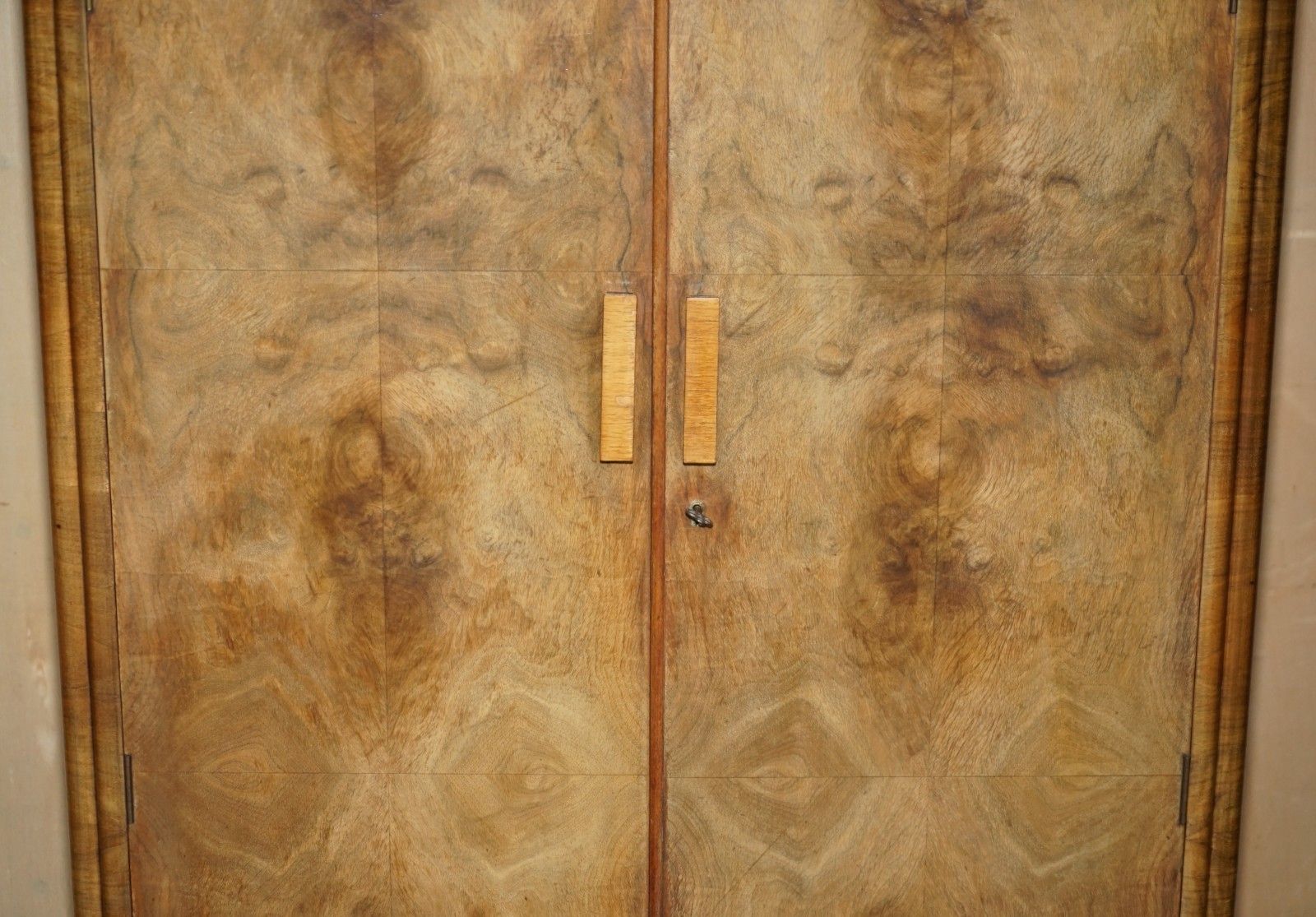 Small 153cm Tall Art Deco Circa 1930's Satin Burr Walnut Wardrobe Part Of Suite photo vinterior