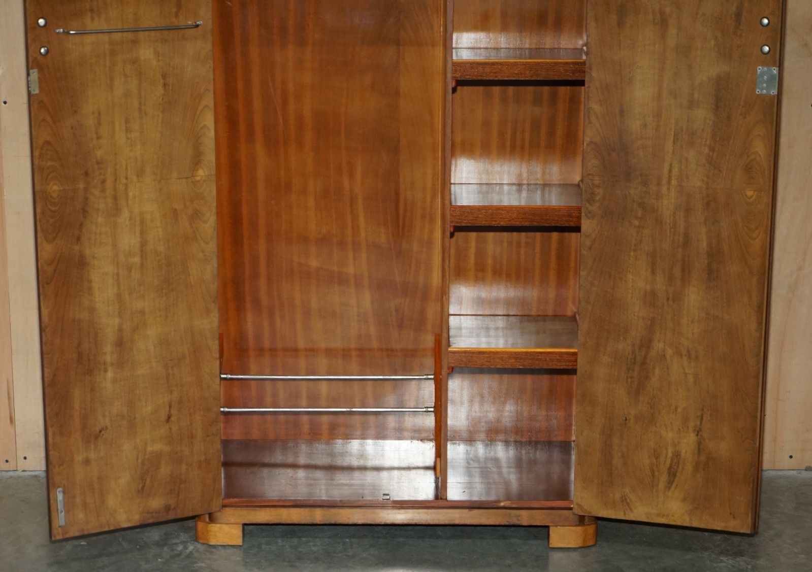 photo vinterior Small 153cm Tall Art Deco Circa 1930's Satin Burr Walnut Wardrobe Part Of Suite