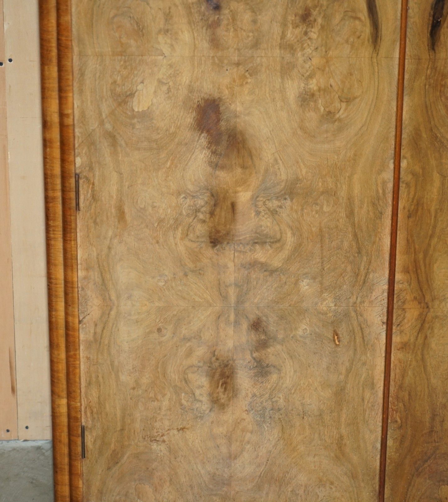 Antique Art Deco Circa 1930's Satin Burr Walnut Double Wardrobe Part Of Suite photo vinterior