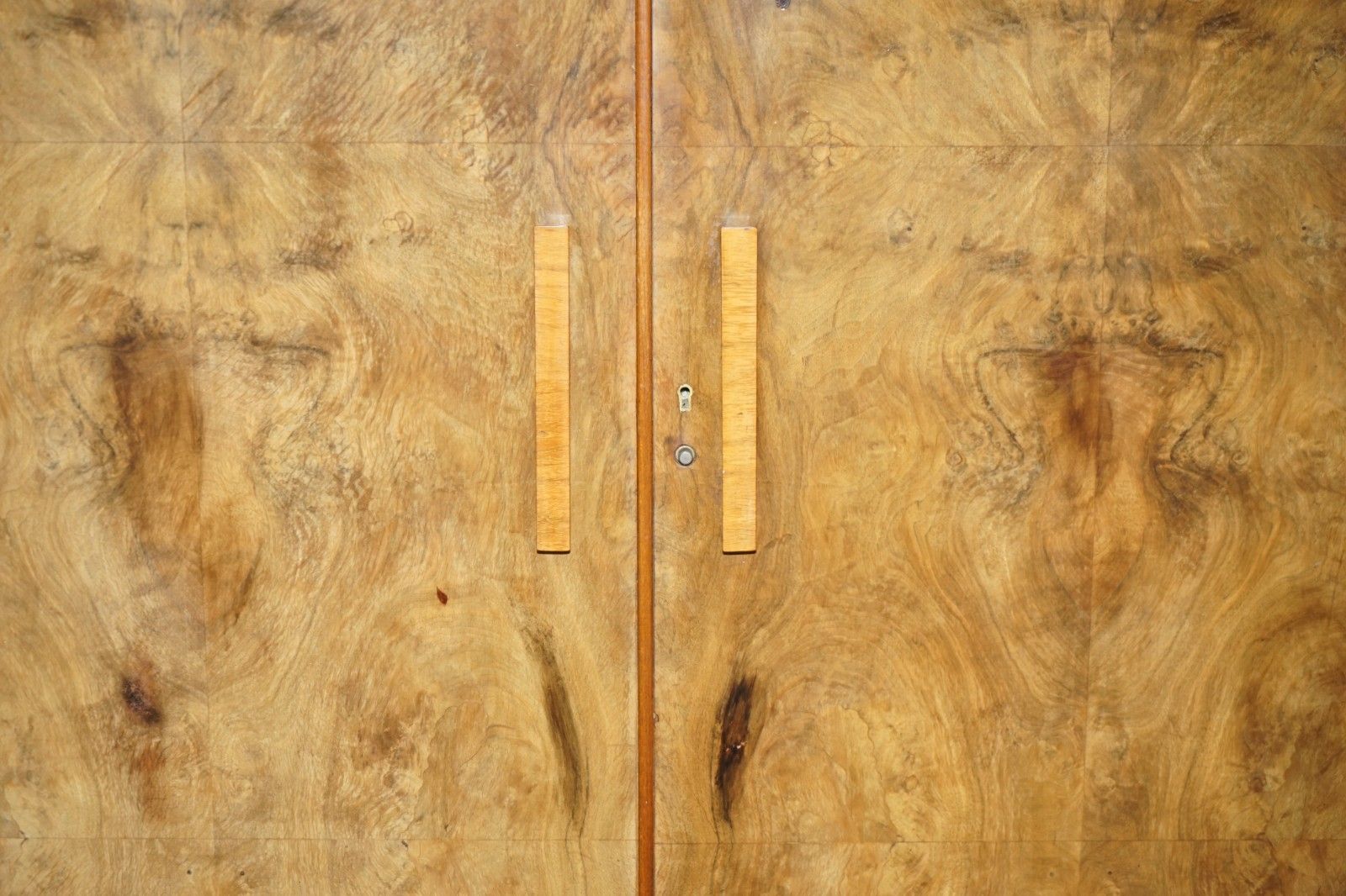 2250.0 Antique Art Deco Circa 1930's Satin Burr Walnut Double Wardrobe Part Of Suite photo