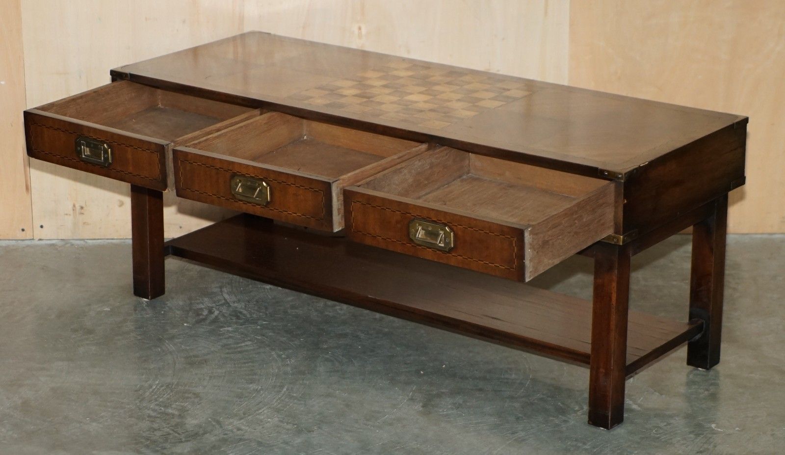 photo buy Vintage Chess Board Coffee Table With Internal Storage Drawers For Chess Pieces