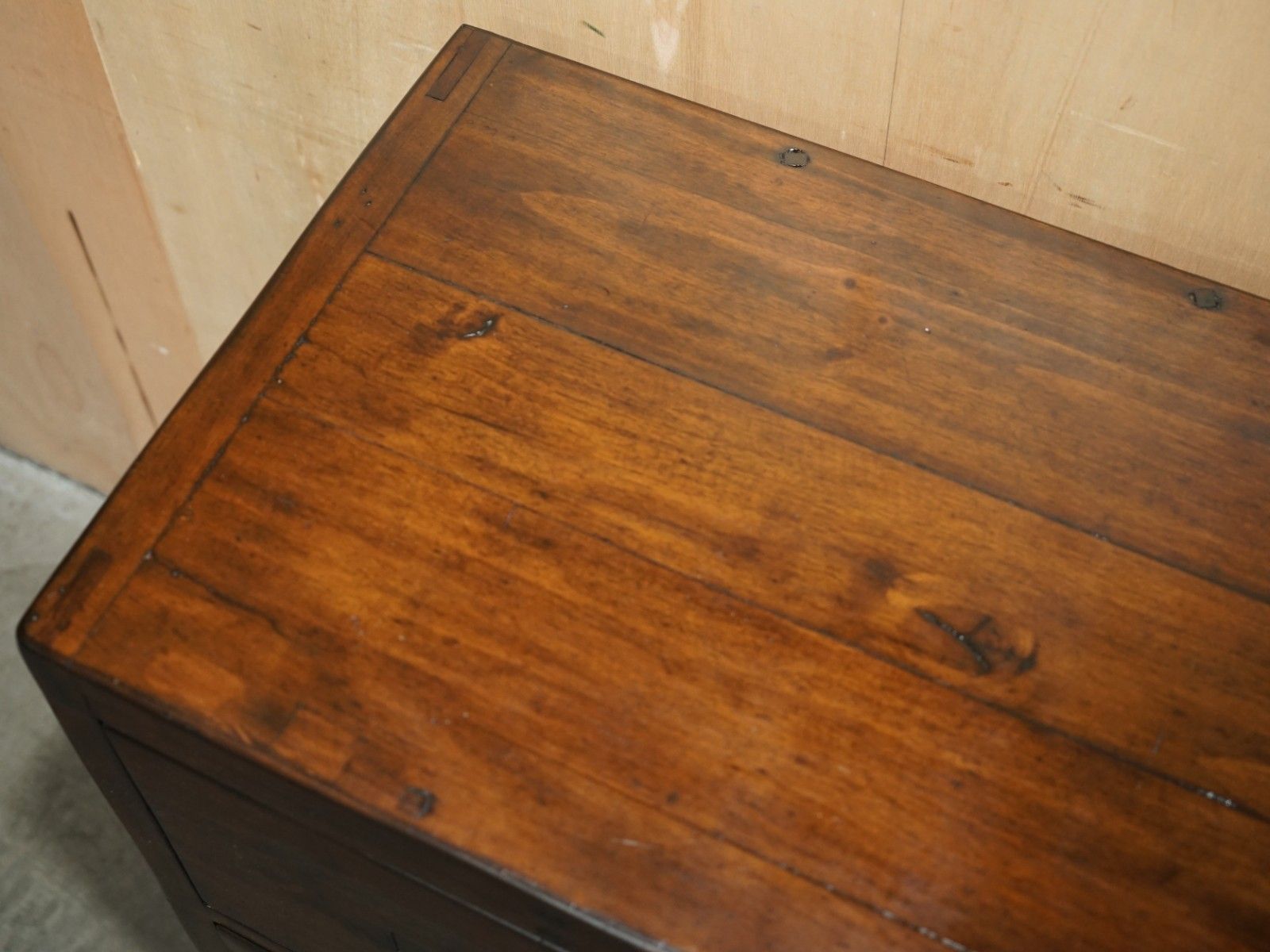 Furniture Lovely Large Vintage Hardwood Military Campaign Style Chest Of Drawers Part Set photo