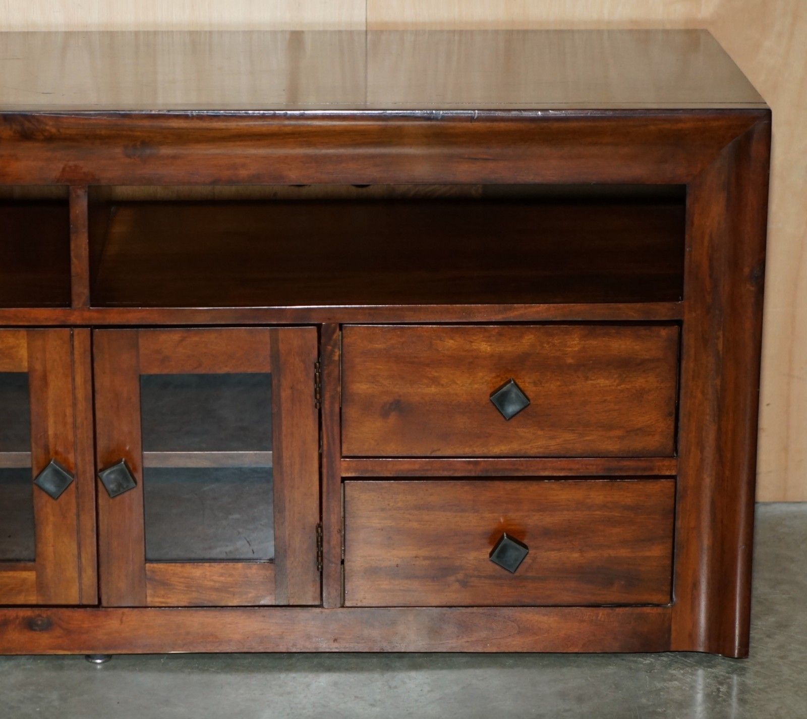 Lovely Vintage Hardwood Military Campaign Style Sideboard Tv Media Unit Part Set photo 950.0