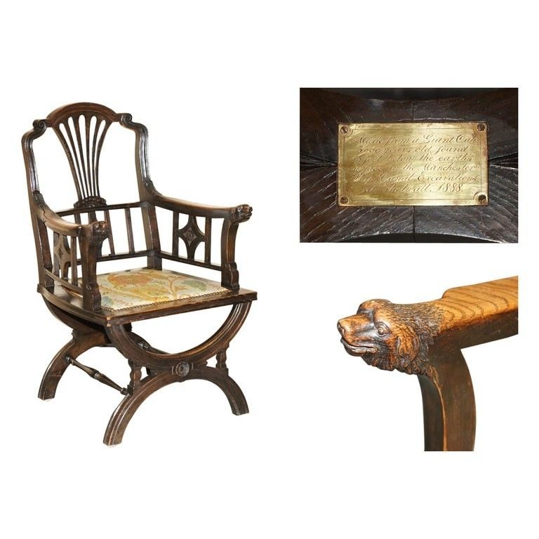 One Of A Kind 1888 Dated Hand Carved Armchair Made From 3000 Year Old Timber